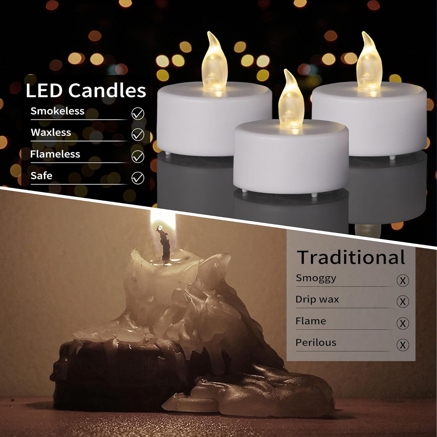 LED Tea Light Flameless Candles with Remote Control Flickering Tealight Long Lasting, Battery Operated with Timer for Halloween Home Decoration Seasonal &Festival Celebration WarmWhite (24pcs) - Image 6