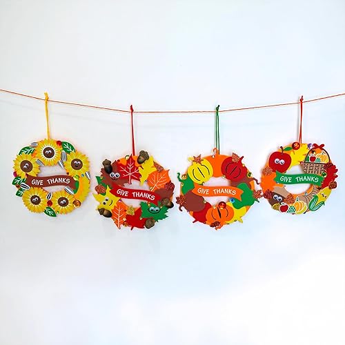 Miniatura 6 de Winlyn 12 juegos de carteles de corona de Acción de Gracias, decoraciones de arte, kits de manualidades de otoño, girasoles de espuma, hojas de