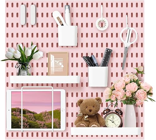VUSIGN Kit de organizador de pared combinado de tablero de clavijas, 4 piezas de tableros de clavijas y 17 accesorios modulares para colgar, kit de