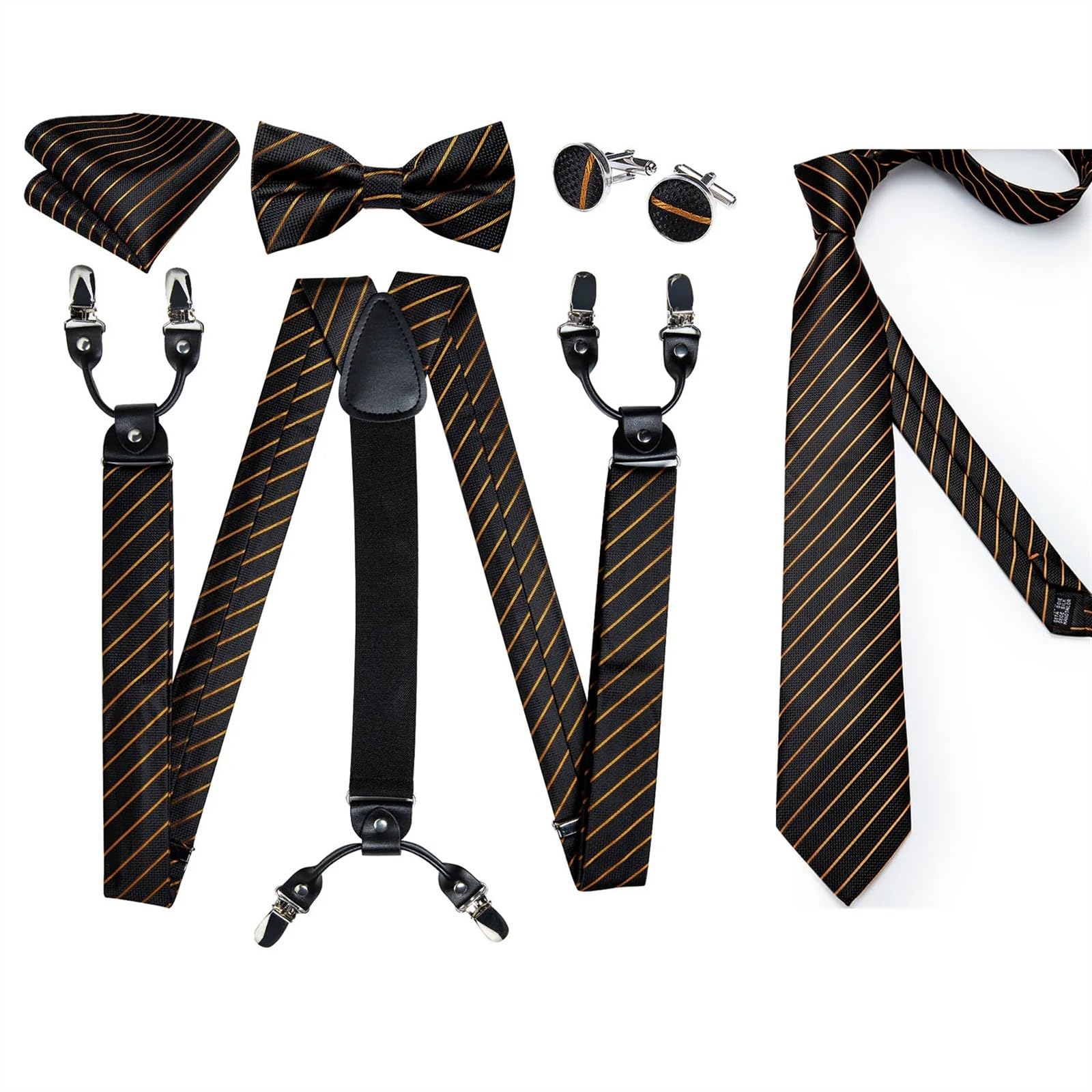 Ensemble de bretelles en cuir pour homme avec 6 clips et bretelles élastiques en soie, Bd-4006-7331, taille unique