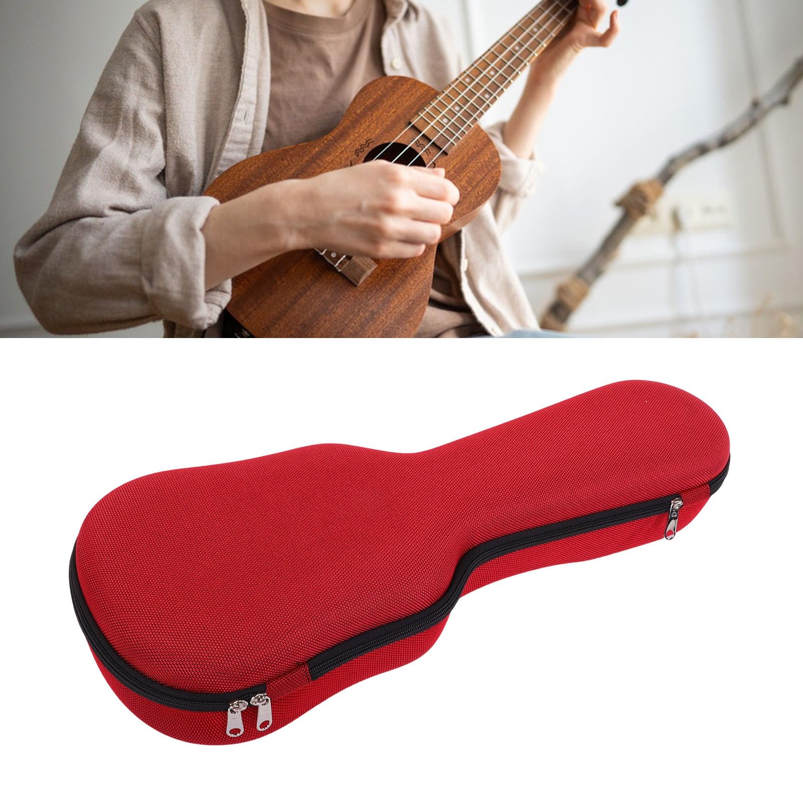 Generic 21-calowa Torba na gitarę akustyczną, Miękka Przenośna Torba na Ukulele z Odpinanym Paskiem ramię do Podróży i Przechowywania (czerwony)