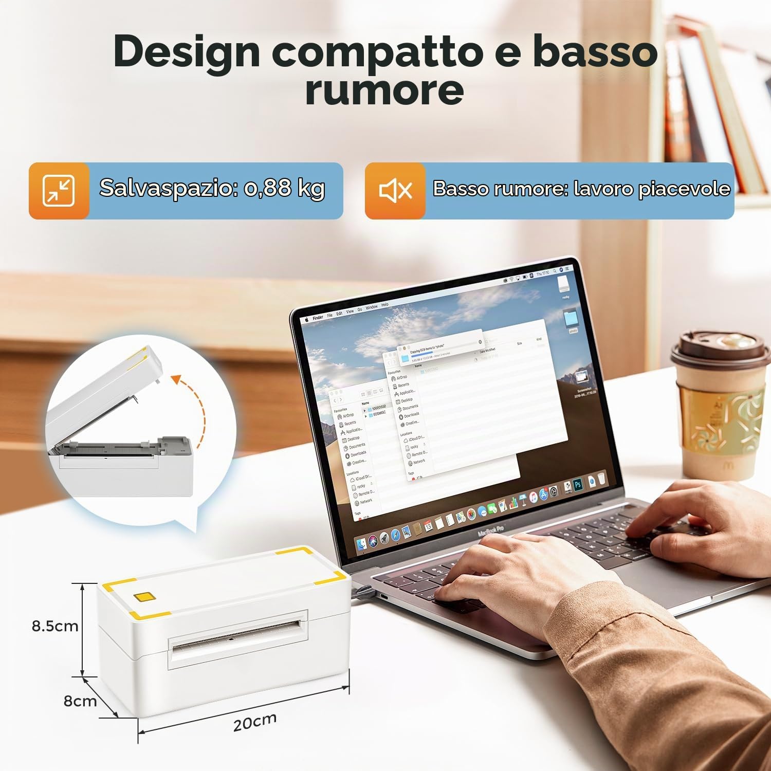 Bonvoisin Stampante termica per etichette, 4x6, stampante termica portatile USB e Bluetooth a doppio uso per ufficio, 150-180 mm/s, compatibile con Android e IOS (EU)