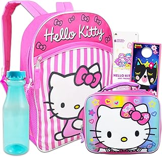Hello Kitty Backpack and Lunch Box Set for Girls - Bundle with 16” Hello Kitty Backpack, Lunch Bag, Water Bottle, Stickers, More | Hello Kitty School Backpack for Girls