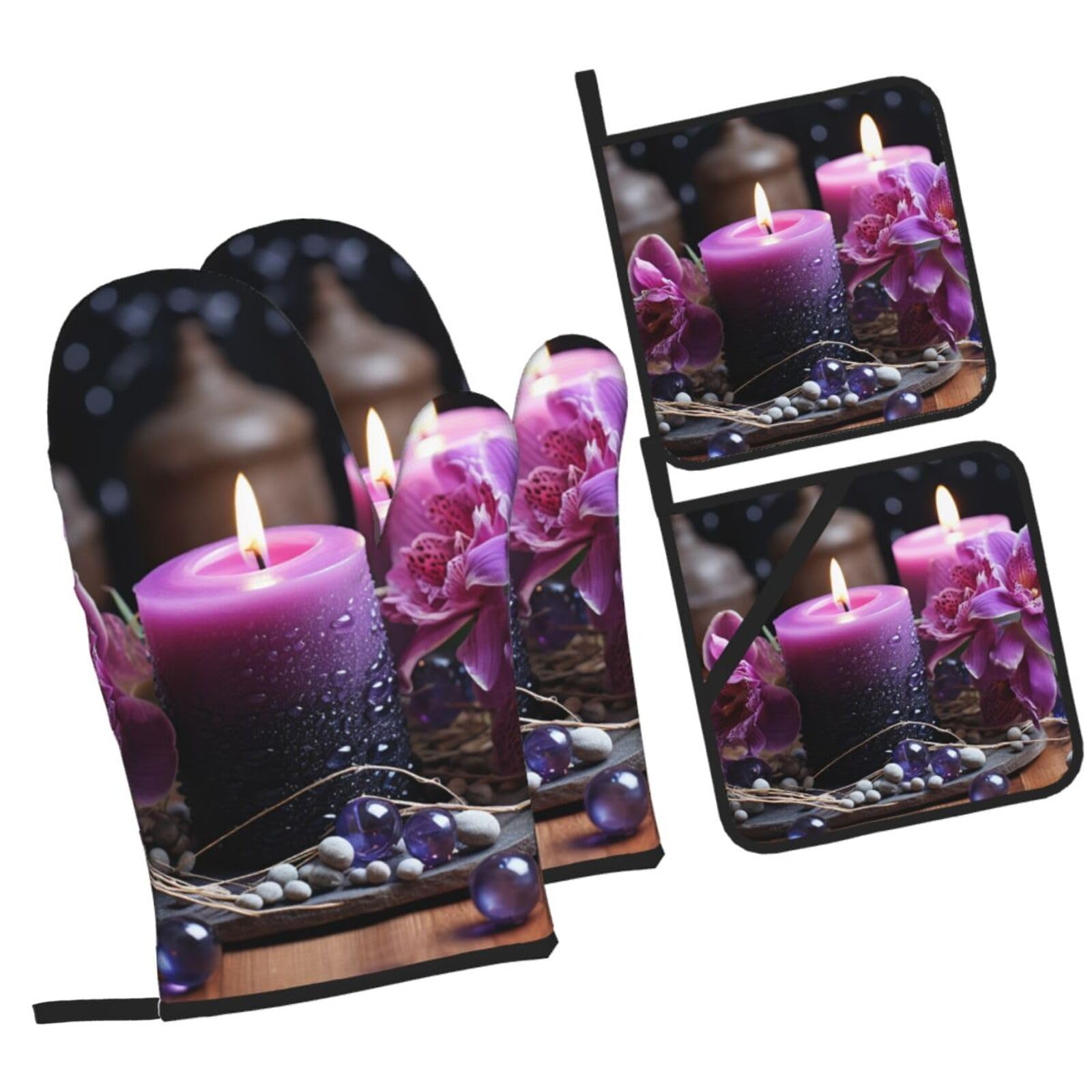 Maniques et gants de cuisine résistantes à la chaleur 500 degrés avec motif fleurs violettes