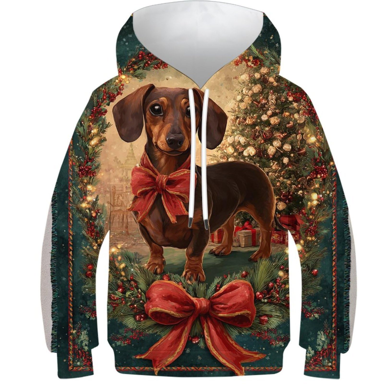 Sweat à capuche teckel de Noël enfant 10-12 ans pull original 3D - 8