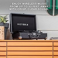 Vista 5 de Victrola Journey - Reproductor de discos Bluetooth portátil de maleta con altavoces integrados, tocadiscos de vinilo de 3 velocidades, salida RCA