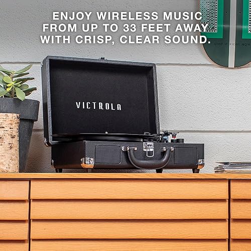 Miniatura 5 de Victrola Journey+ - Reproductor de discos de maleta Bluetooth - Altavoces integrados, 33-13, reproductor de discos de vinilo de 45 y 78 RPM, salida
