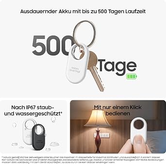 Samsung Galaxy SmartTag2 Bluetooth-Tracker Kompassansicht Suche in der Nähe mit bis zu 500 Tage Laufzeit wassergeschützt Schwarz (1 Stück)