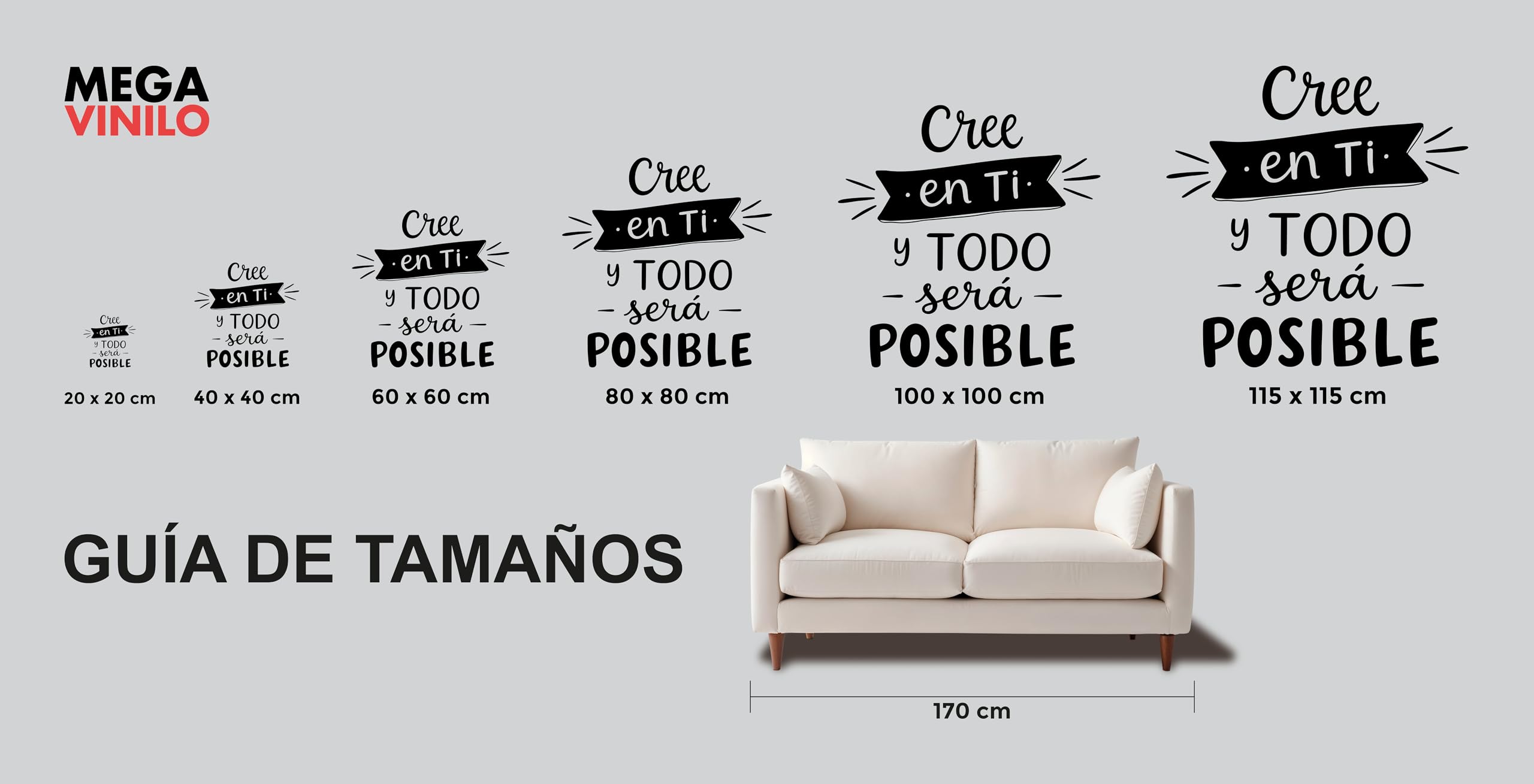 Vinilo Adhesivo Decorativo para Pared, Pegatina con Frase Motivadora "Cree en Ti y Todo Será Posible" para Hogar, Habitación o Estudio (Negro, 40 x 40 cm)