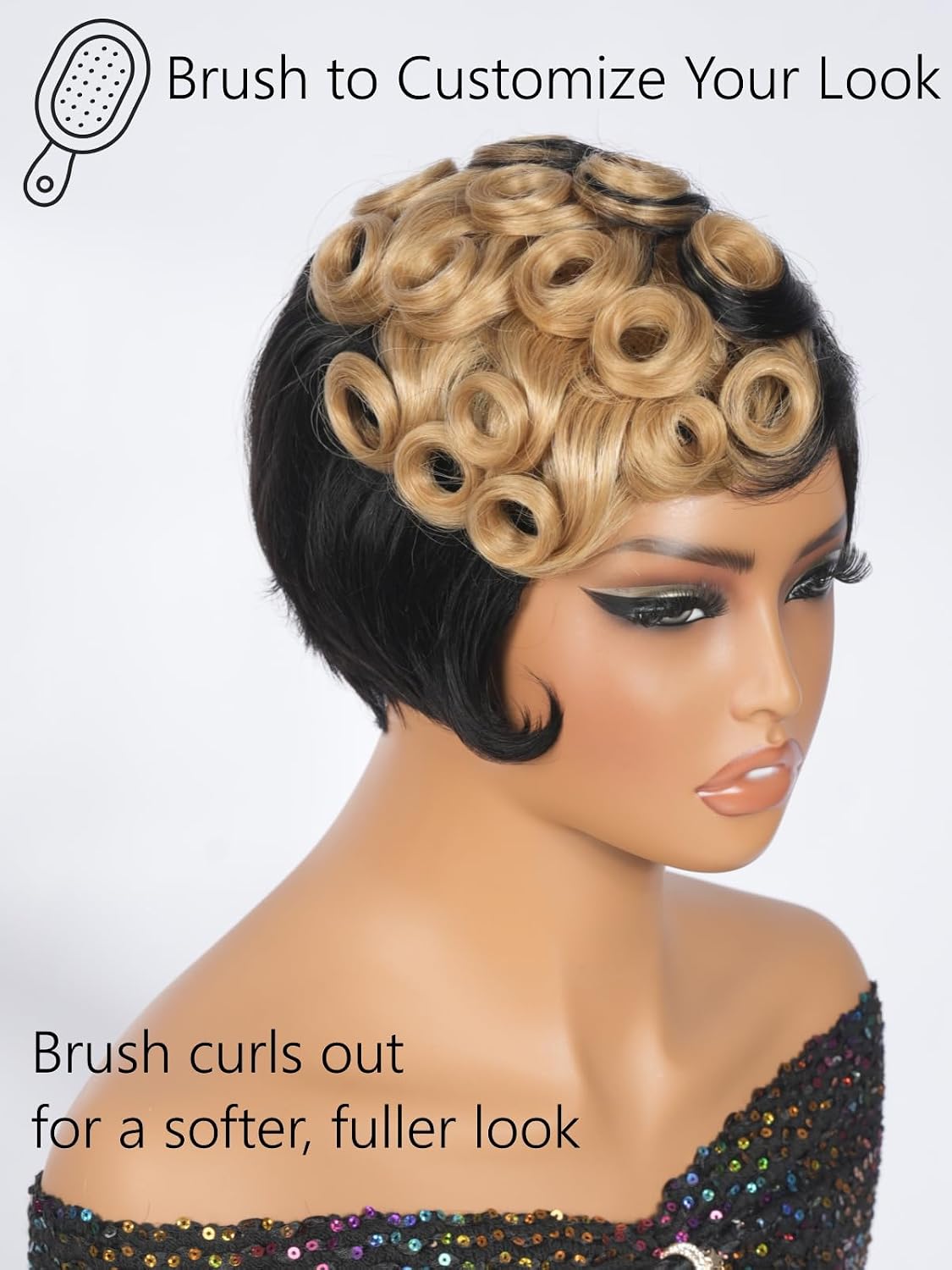 Yolissa Short Pixie Wigs For Black Women Glueless Wear And Go Pixie Cut Wig Human Hair With Bangs, Layered 1b/27 Ombre Honey Blonde Highlight Two Tone Color Pixie Wig, Natural Look Beginner Friendly