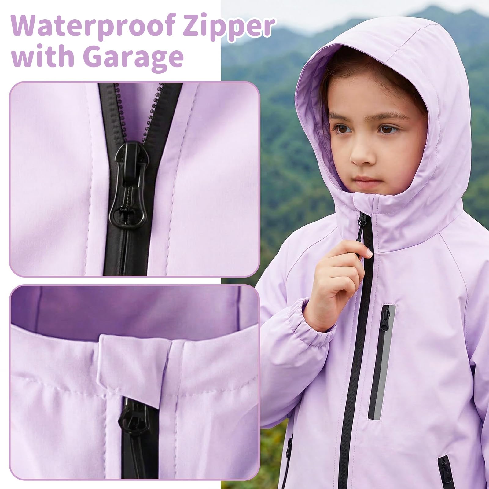 Chaqueta Impermeable para Infantil Reflectante Chubasquero Niñas Impermeable Abrigo con Capucha Niños Ligera Cortavientos Chaquetas de Lluvia Acampada Ropa de Agua para Adolescentes 5-14 años