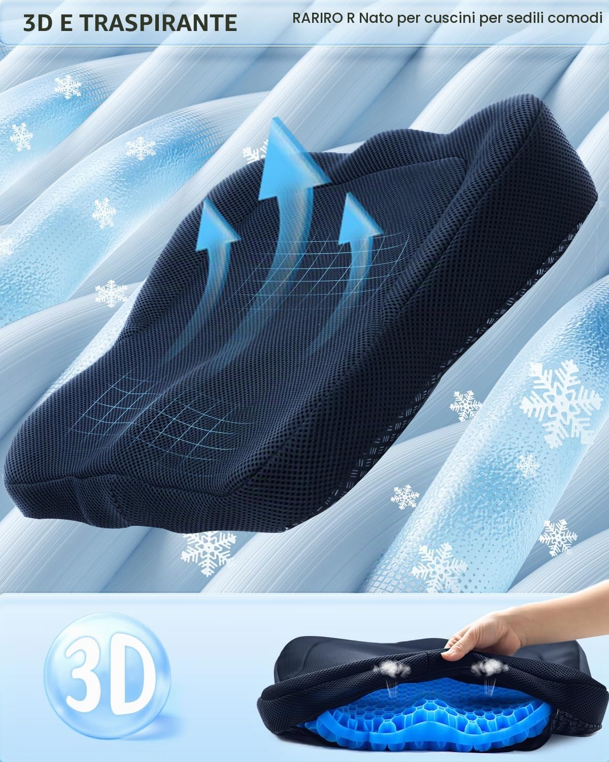 Cuscino per Sedile in Gel, Extra 50 cm di Cuscini per Sedile di Sedia a Rotelle, Cuscini Morbidi per Auto, Sedia da Ufficio per Sollievo dal Dolore al Coccige e Sciatica, Cuscino Ergonomico