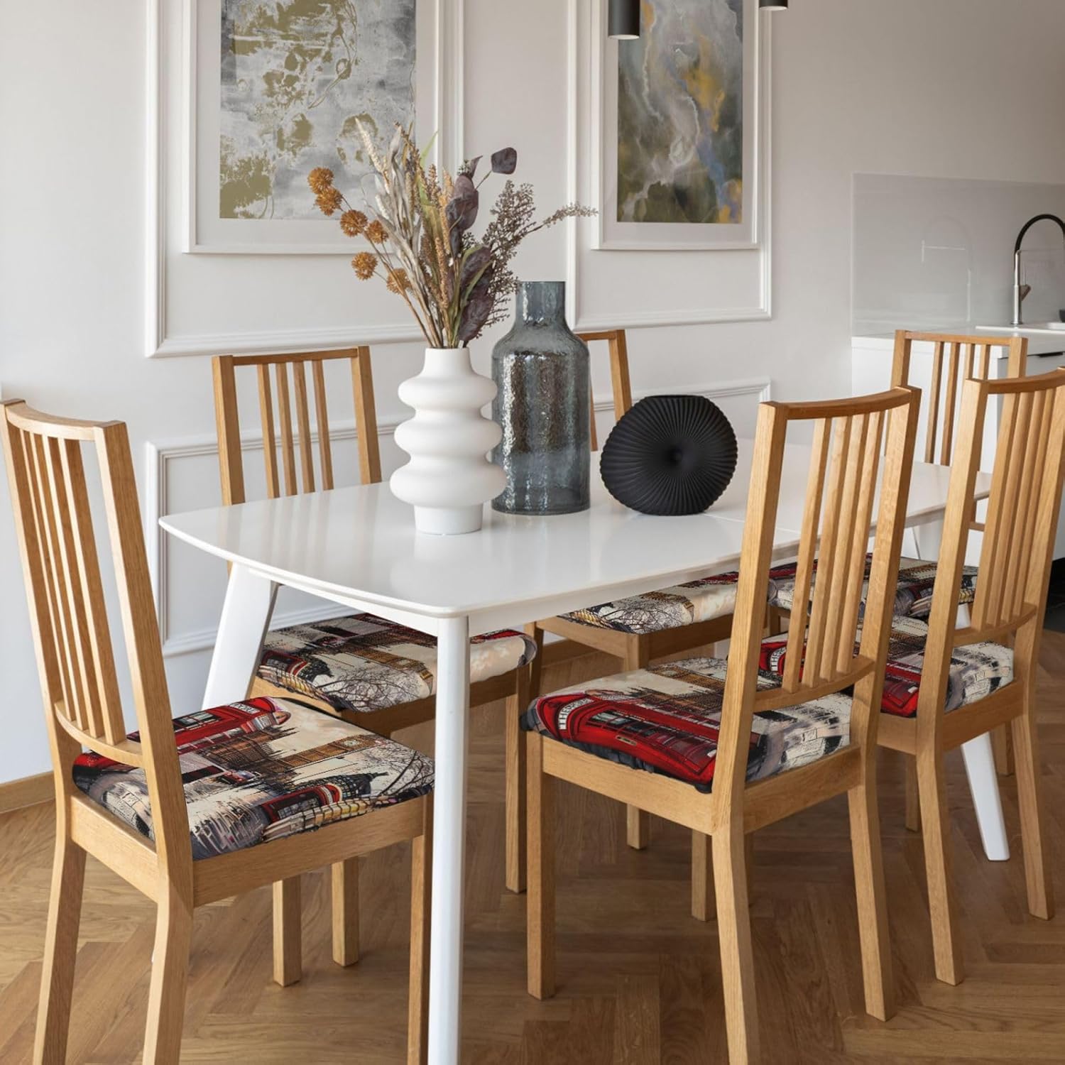 Red Phone Booth London Street Print Square Cushion Covers 6 Pcs Set Elastic Non-Slip Seat Cushion Slipcovers Pet Furniture Protectors for Chair, Sofa