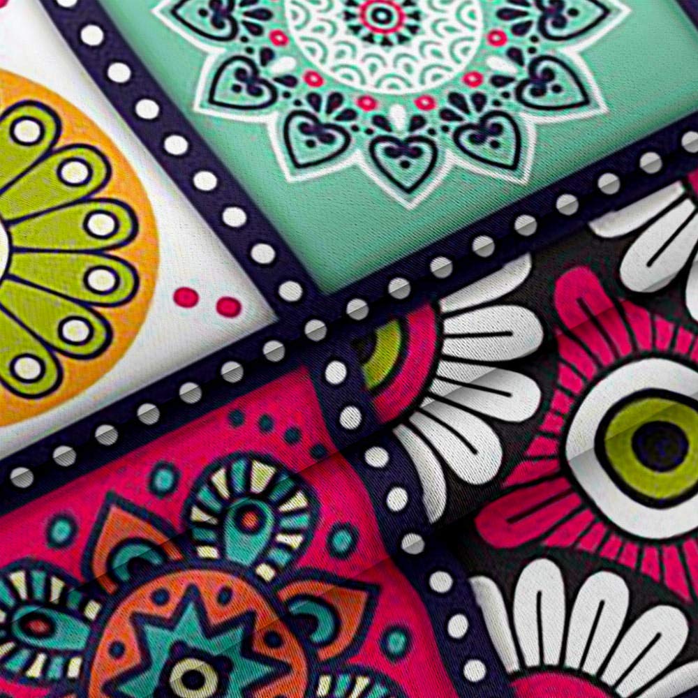 MYQF Rideau Occultant Thermiques Fleur de Mandala à l'indienne 2 Panneaux Occultant Rideau Salon à œillets Rideaux Isolant Thermiques Acoustiques Chambre fenêtre 220x215cm, 110x215cm x2