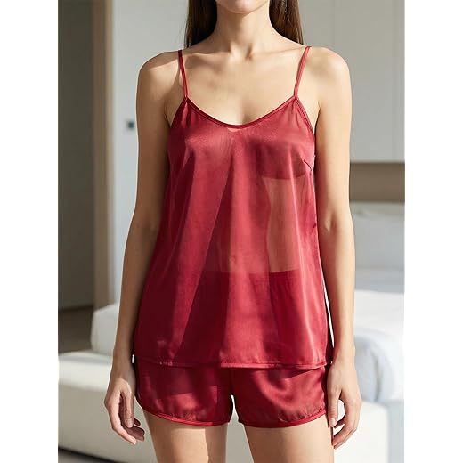 Conjunto de pijama de cetim e short com babados, conjunto de pijama feminino de seda