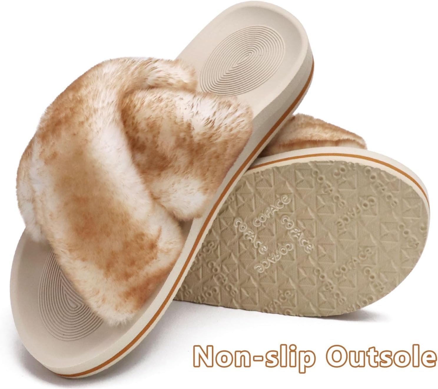 COFACE Womens Fuzzy Slides Fluff Faux Fur Cross Slippers Open Toe Yoga Mat House Slipper Sandals With Arch Support For Indoor/Outdoor - Image 4