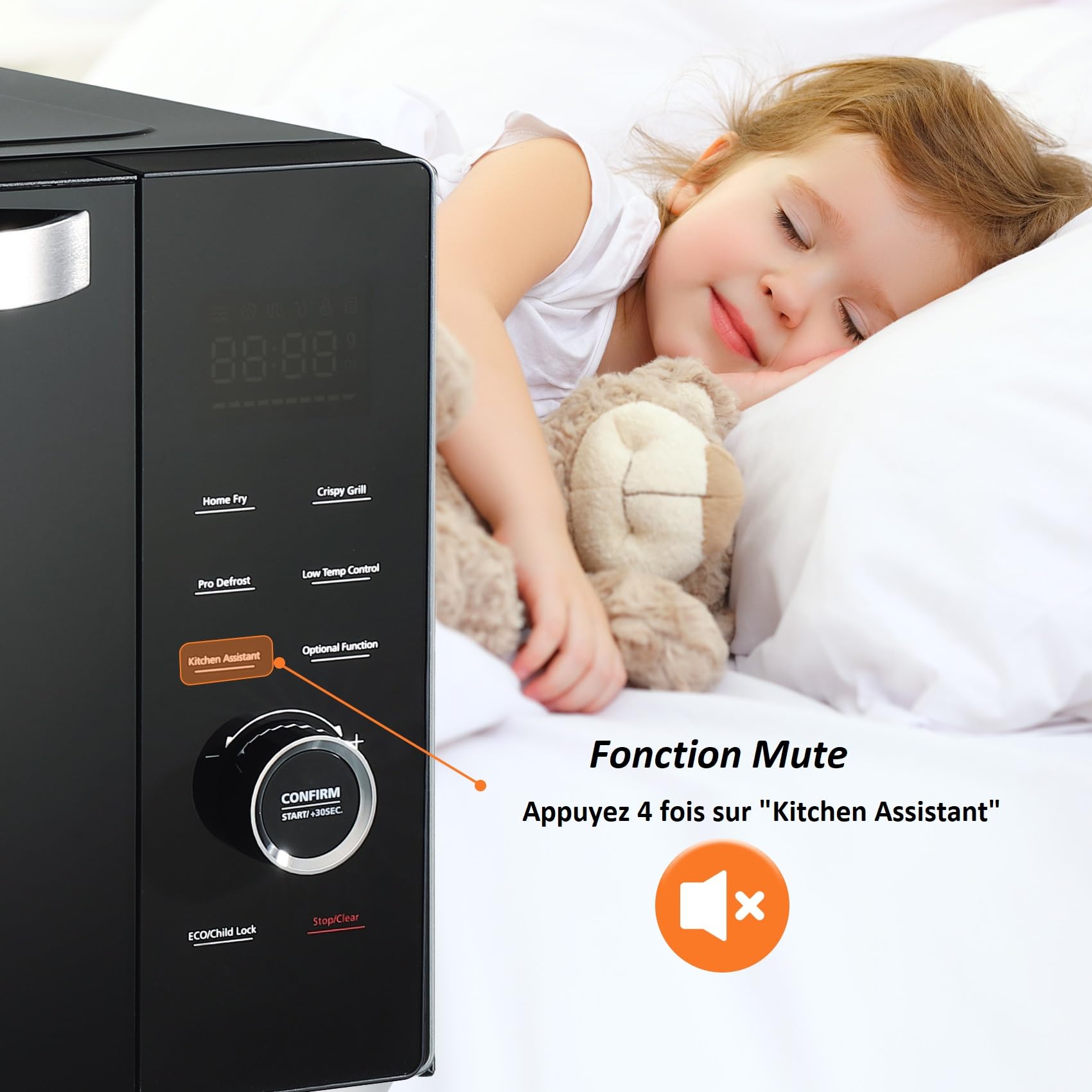 Four Micro-ondes Combiné, 34L, Micro-ondes Multifonctions 4 en 1, Micro-ondes1000W/Grill/Convection/à Air Chaud, 10 Menus Automatiques, Mode ECO, Plateau Tournant 315mm, Noir