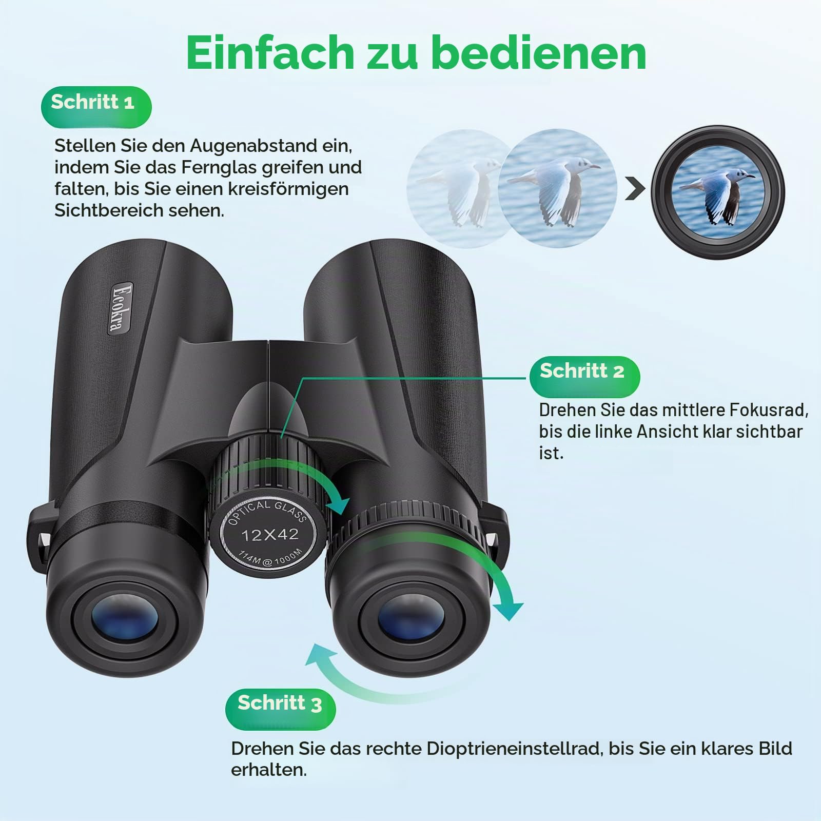 12x42 HD-Fernglas für Erwachsene und Kinder, superhelles Hochleistungs-Fernglas mit großer Sicht, klare Nachtsicht bei schwachem Licht, BAK4, FMC-Prismen, Vogelbeobachtung, Sternenbeobachtung