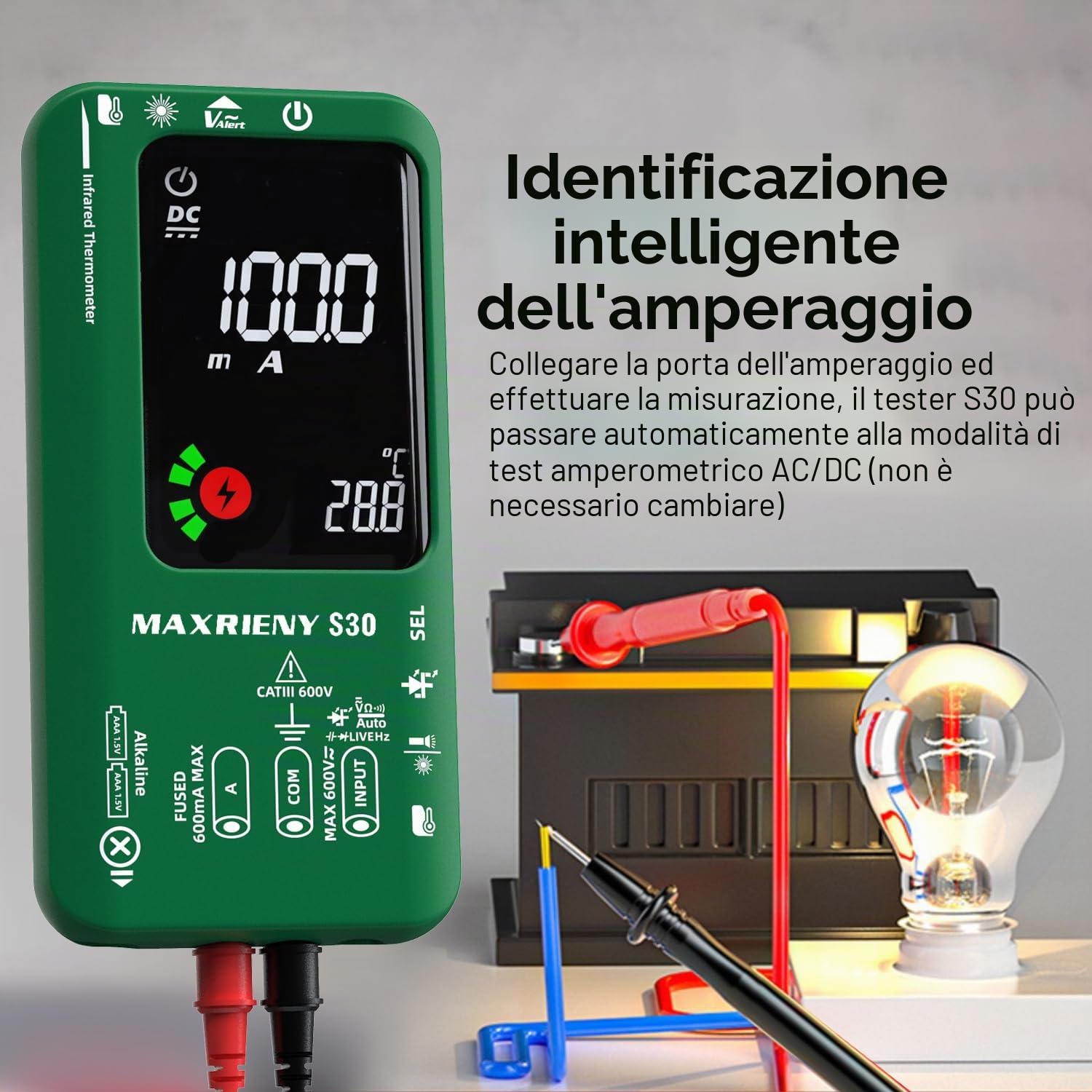 Multimetro Digitale Termometro a Infrarossi Ricaricabile Voltmetro Intelligente 9999 Conteggi Tester di Corrente Elettrica Capacità Diodo Tester di Tensione per LED Automotive Elettronico