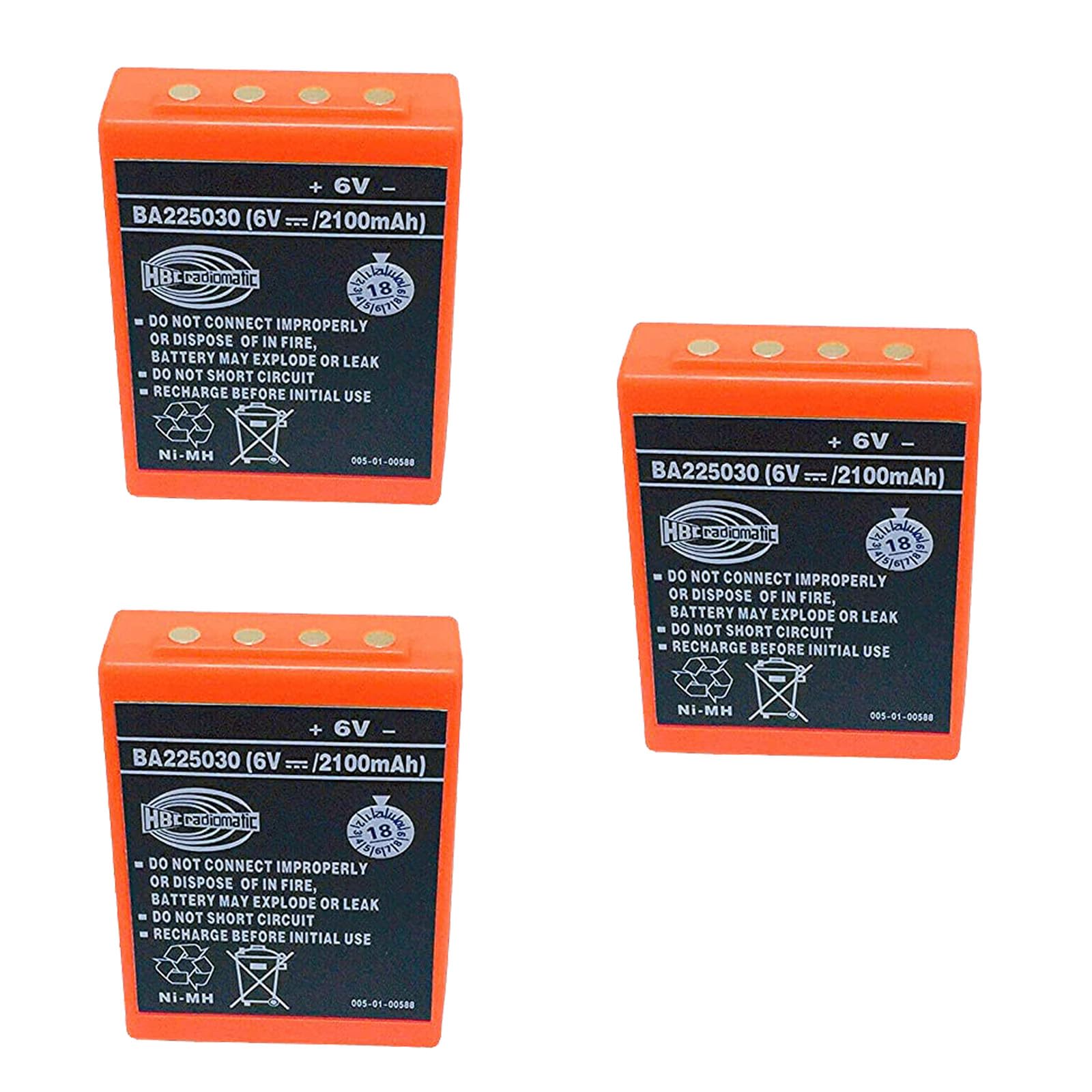 (3 Pack) BA225030 6V 2100mAh Ni-Mh Rechargeable Battery HBC Radiomatic Battery BA225030 for HBC Crane Remote Control Pump Truck Battery, black , orange