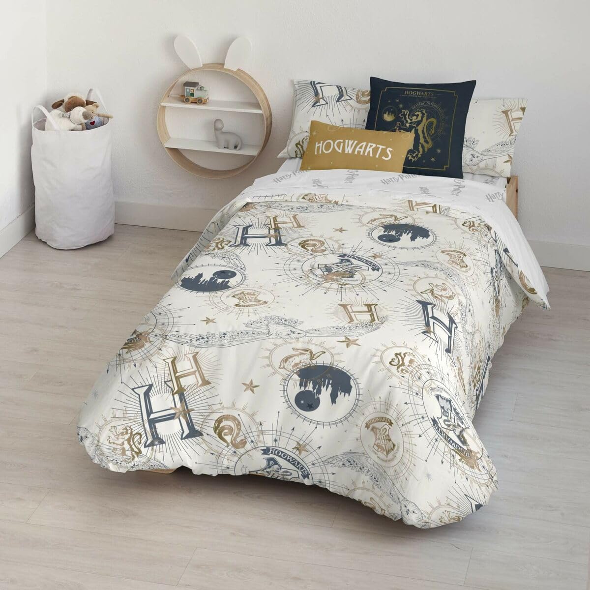 FUNDA NÓRDICA CON BOTONES 100% ALGODÓN MODELO HARRY POTTER GOLD BEIGE PARA CAMA DE 135/140 (220X240 CM)
