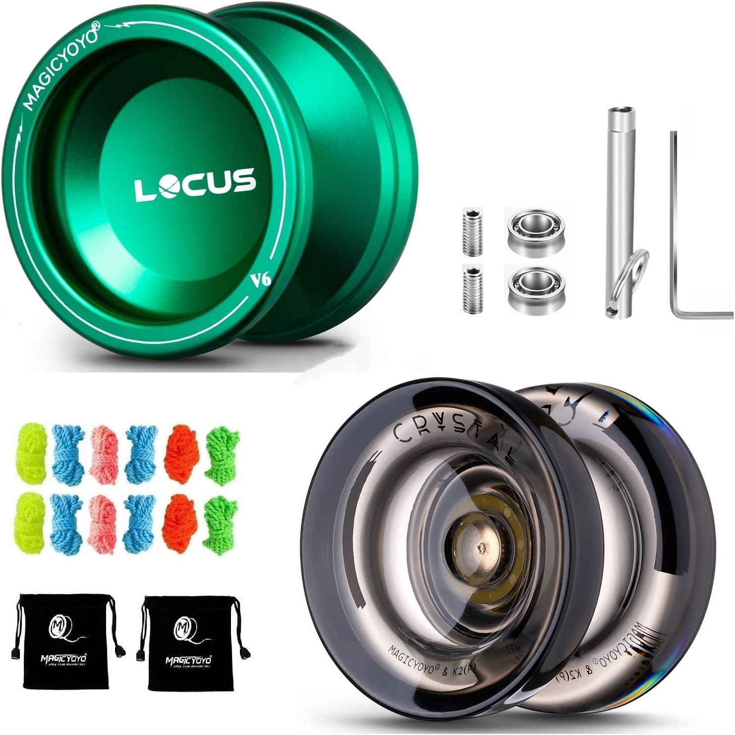 MAGICYOYO Yoyo 2 Pack of Yoyo K2 Crystal Black + Yoyo V6 Locus Green