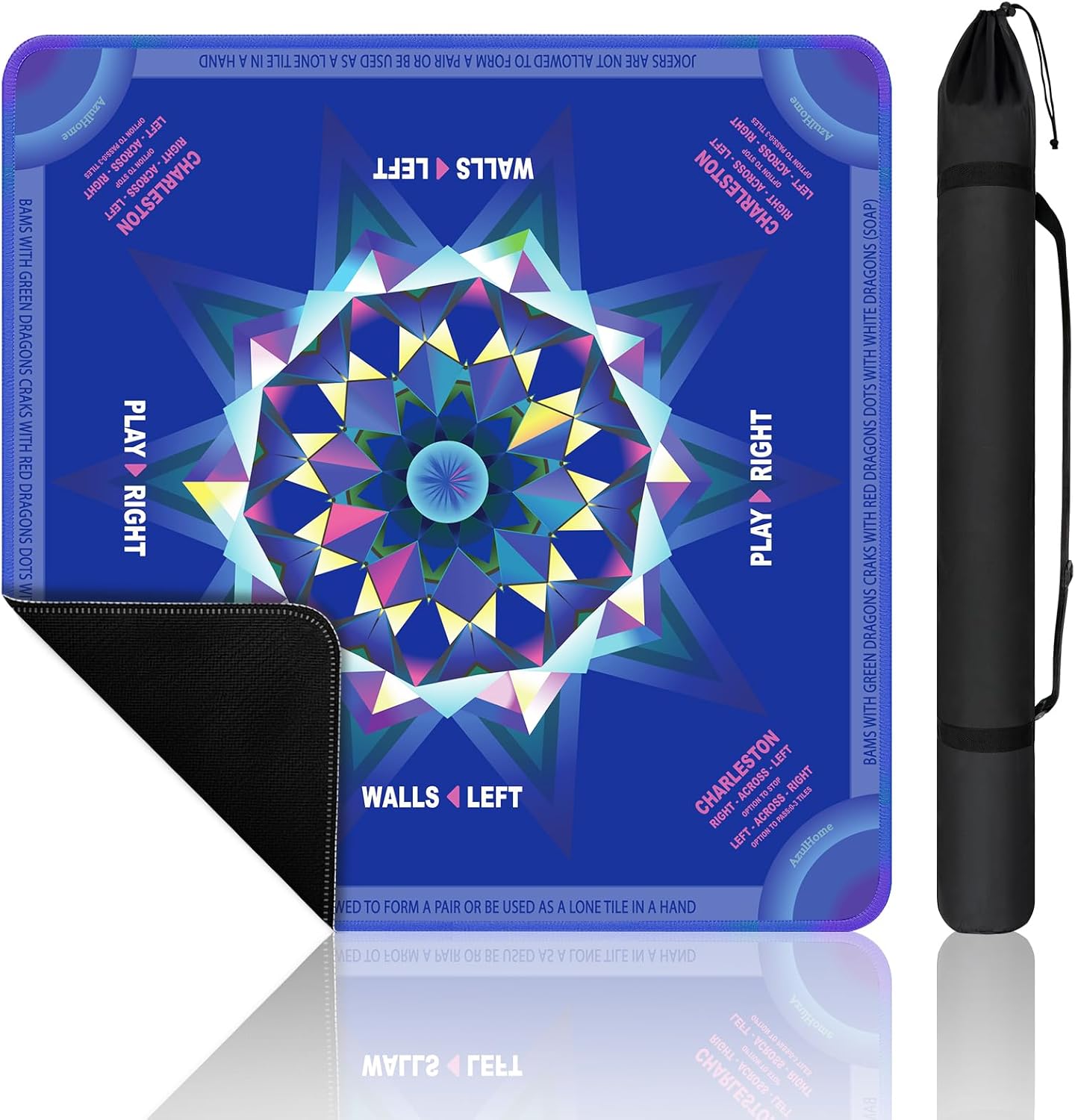 Blue Mahjong Learning Mat (32.4" x 32.4"), No Creases Waterproof Mahjong Mat, Non-slip Noise Reduction Mahjong Table Cover, Game Mat for Mahjong, Poker, Card , Board Games, Dominos (3D Spotlight)