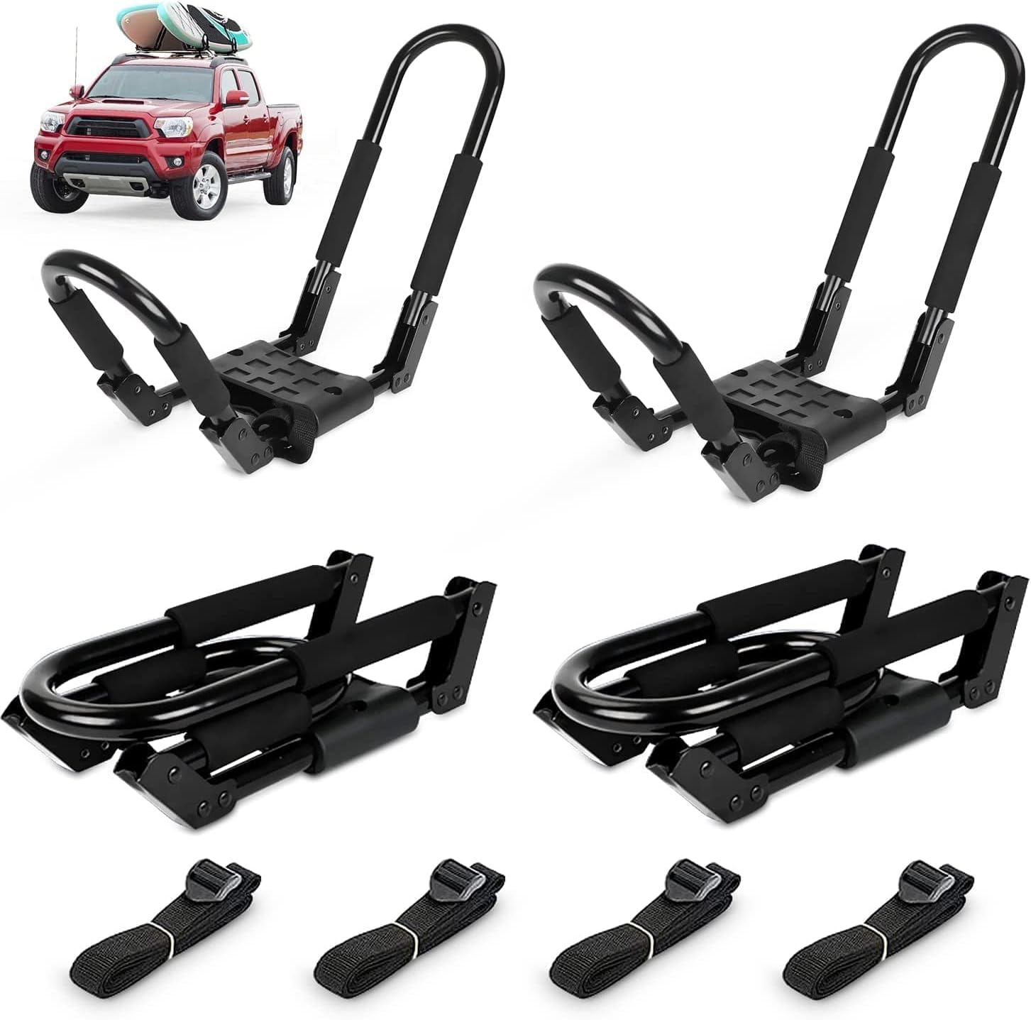 Ediors Kayak Roof Rack 2 Pairs, 4pcs Folding Car Roof Racks