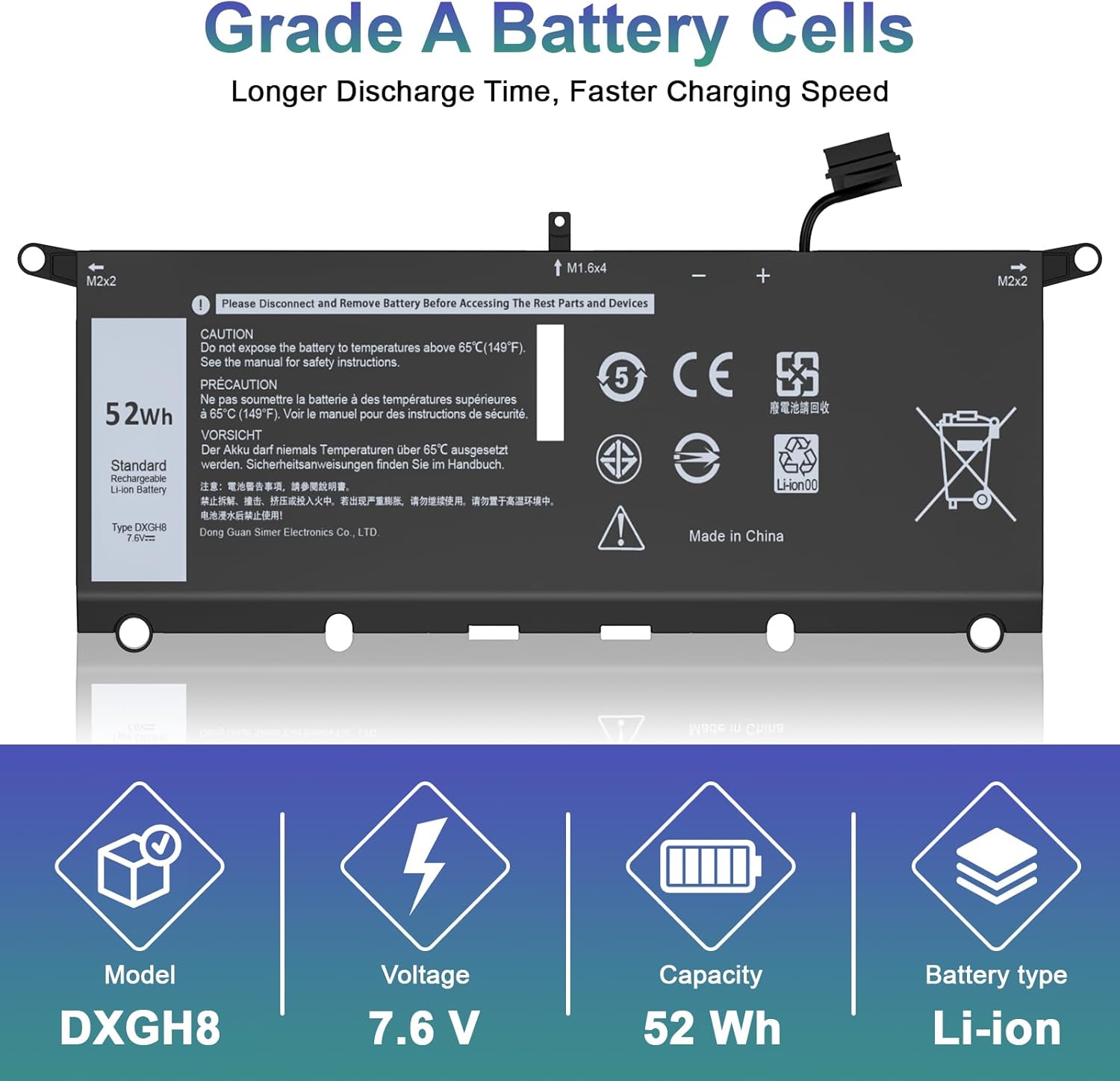 Easy Style 52Wh DXGH8 Laptop Battery Replacement for Dell XPS 13 9370 9380 2019 Inspiron 13 7390 7391 2-in-1 5390 5391 7490 Latitude 3301 E3301 Vostro 5390 5391 Series H754V G8VCF HK6N5 P82G 7.6V
