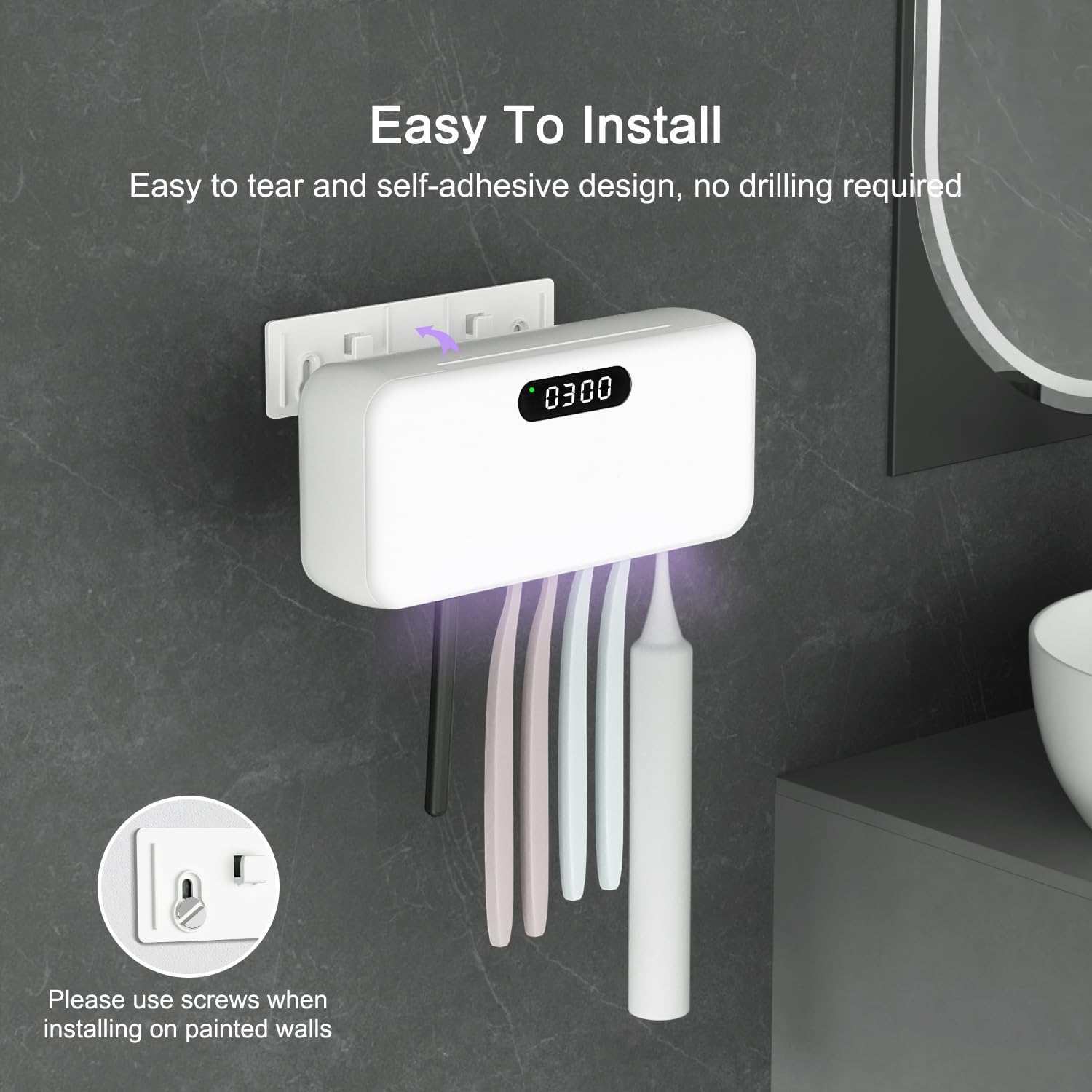 Soporte para cepillo de dientes, funda limpiadora de cepillos de dientes, funda portátil de carga USB con luz U V-C