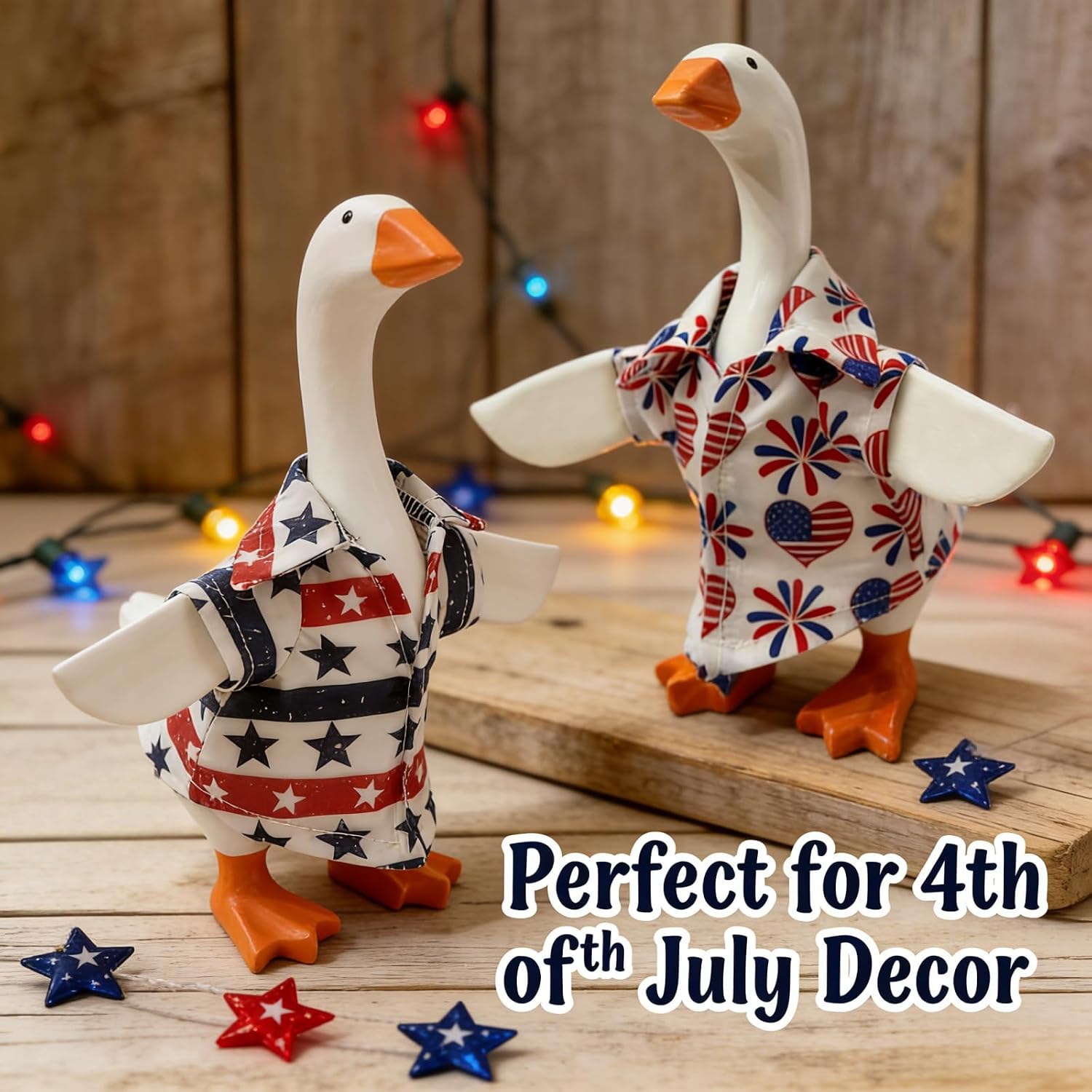 7 Inch Desk Goose Outfits, 2 Sets 4th of July Desk Goose Costumes, Patriotic Independence Day Shirts Festive Desktop Magnetic Geese Statue Clothes, Memorial Day Home Office Table Decor Accessories