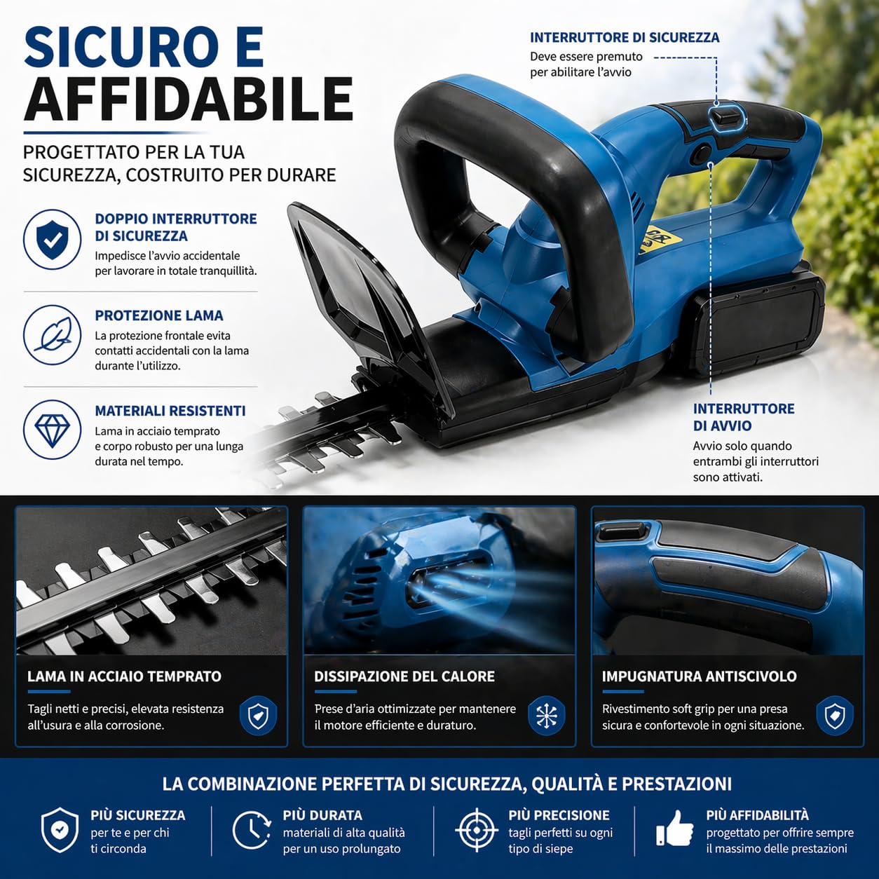 Tagliasiepi a Batteria 48V, Senza Fili, Lama 55cm, 2 Batterie Incluse, Autonomia Fino a 60 Minuti, Tagliasiepi Elettrico Potente e Leggero per Giardino e Siepi