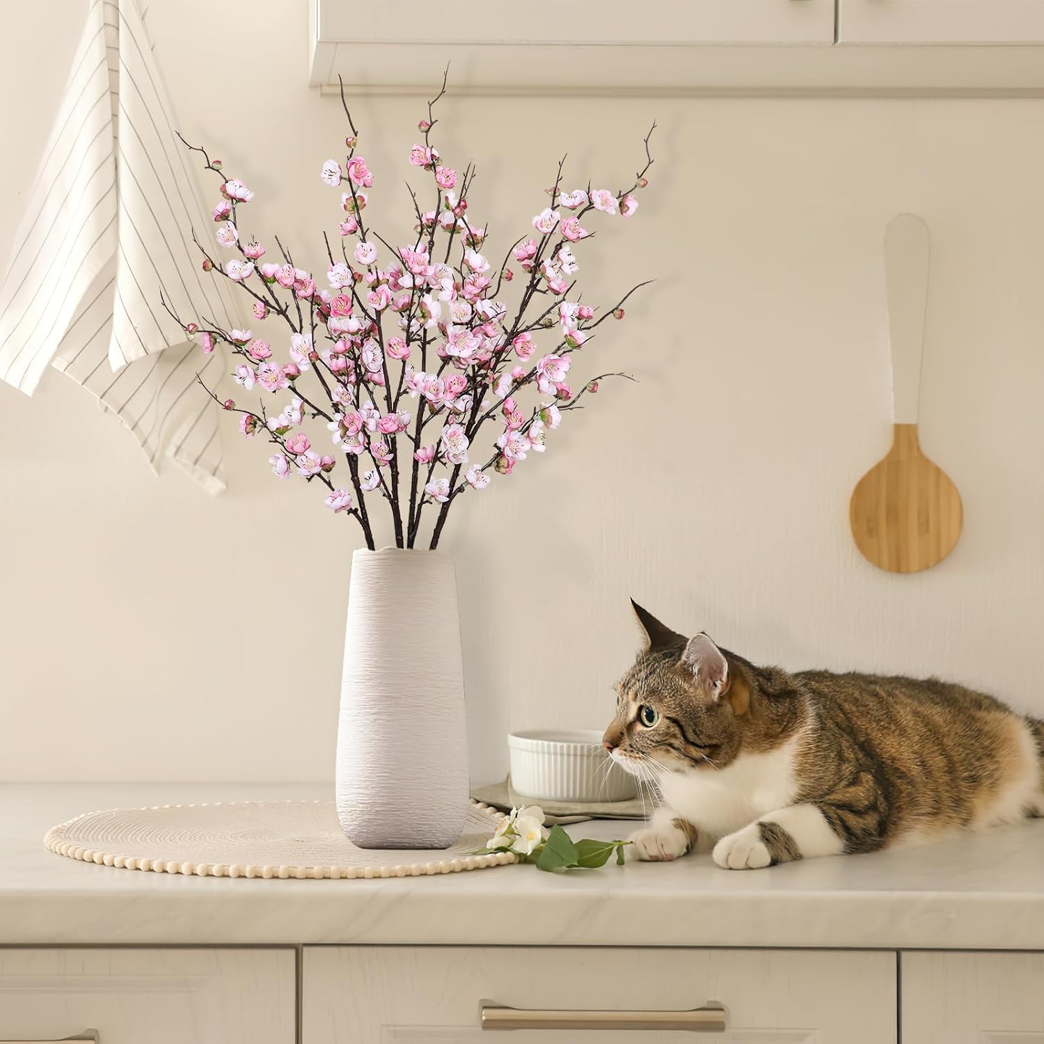 Betylifoy 4 Pcs Artificial Cherry Blossom Branches 38" Long Stems Faux Plum Blossom Flowers Faux Silk Cherry Blossom Stems Pink Fake Flowers for Vase Arrangement Home Wedding Table Spring Decor