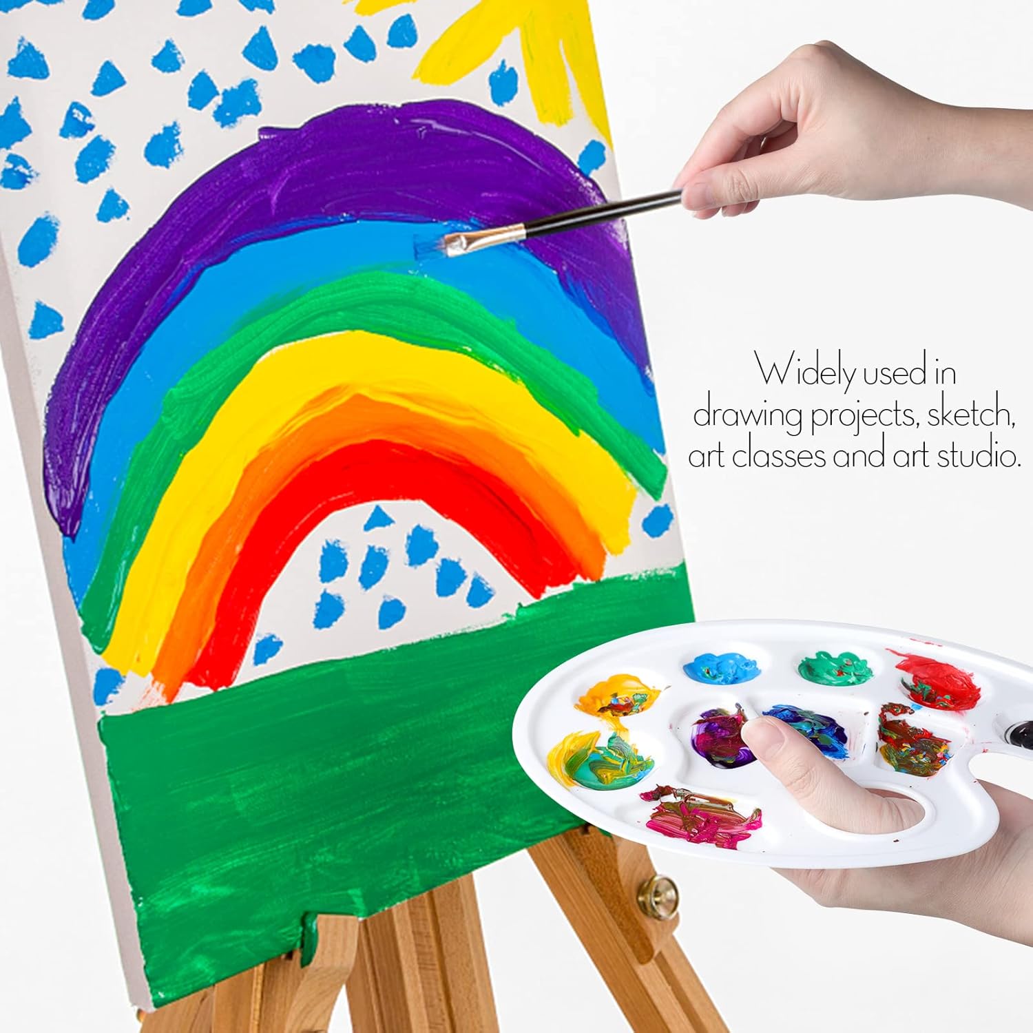 Oval Paint Tray Palettes, FANDAMEI Plastic Paint Tray Palette, Paint Palettes Paint Pallets with Thumb Hole for Adults & Kids, for Painting or DIY Craft Class, White, 2 PCS