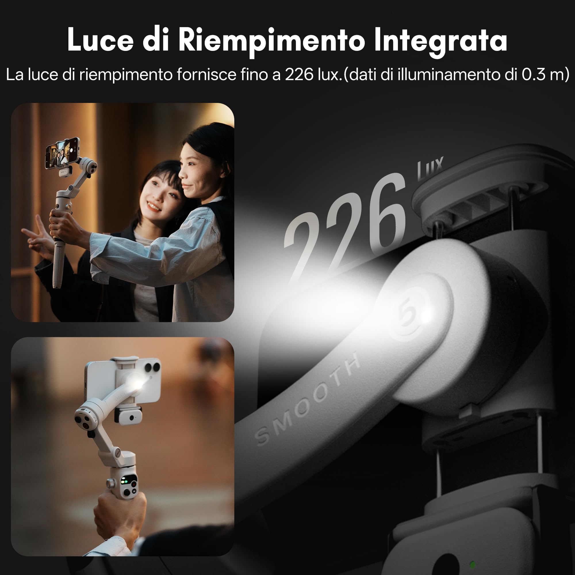 ZHIYUN Smooth Q5 Ultra Combo[Ufficiale]Stabilizzatore Smartphone, Tracciamento AI, Comando Vocale, Telecomando, Luce di Riempimento/Asta di Prolunga/Treppiede, Batteria da 13.5h, Gimbal per Telefono