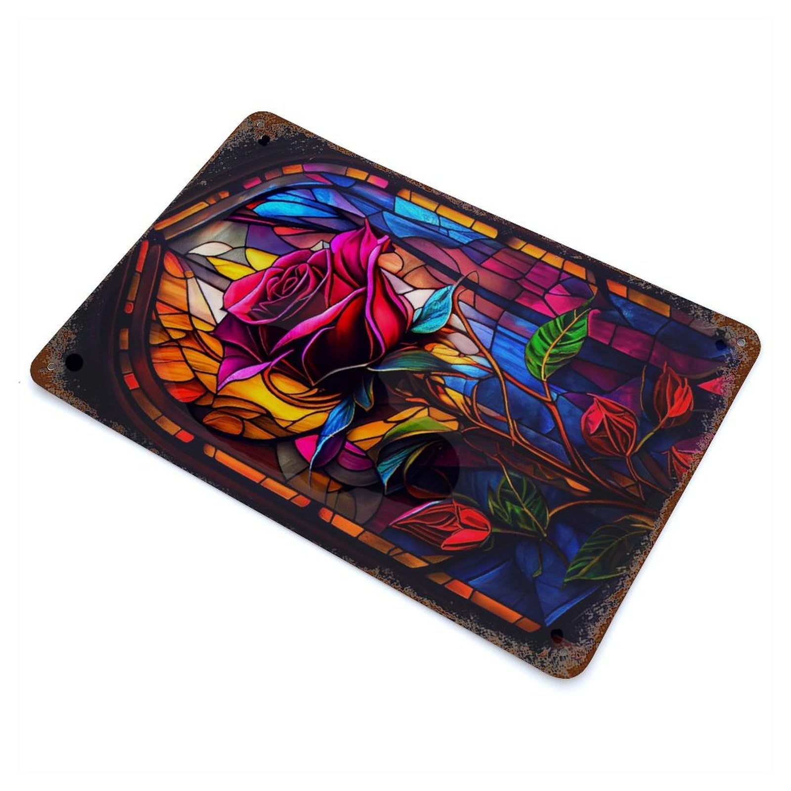 Valentines Stained Glass Retro Metal Sign 11.8"x7.9", for Pub, Kitchen And Man Cave Decor, Retro Wall Decor