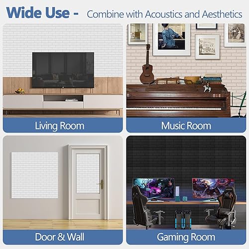 Miniatura 4 de Paquete de 12 paneles acústicos autoadhesivos, paneles de espuma a prueba de sonido de 12 x 12 x 0.4 pulgadas, paneles de pared insonorizados de