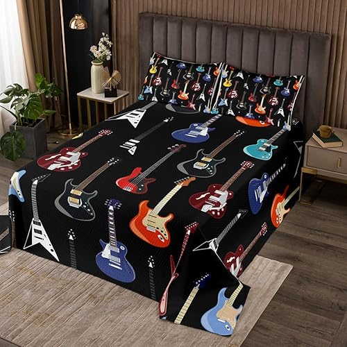 Miniatura 25 de Juego de edredón abstracto con cinta musical retro, tamaño individual, diseño vintage de radios de los años 80, juego de edredón de casete de audio