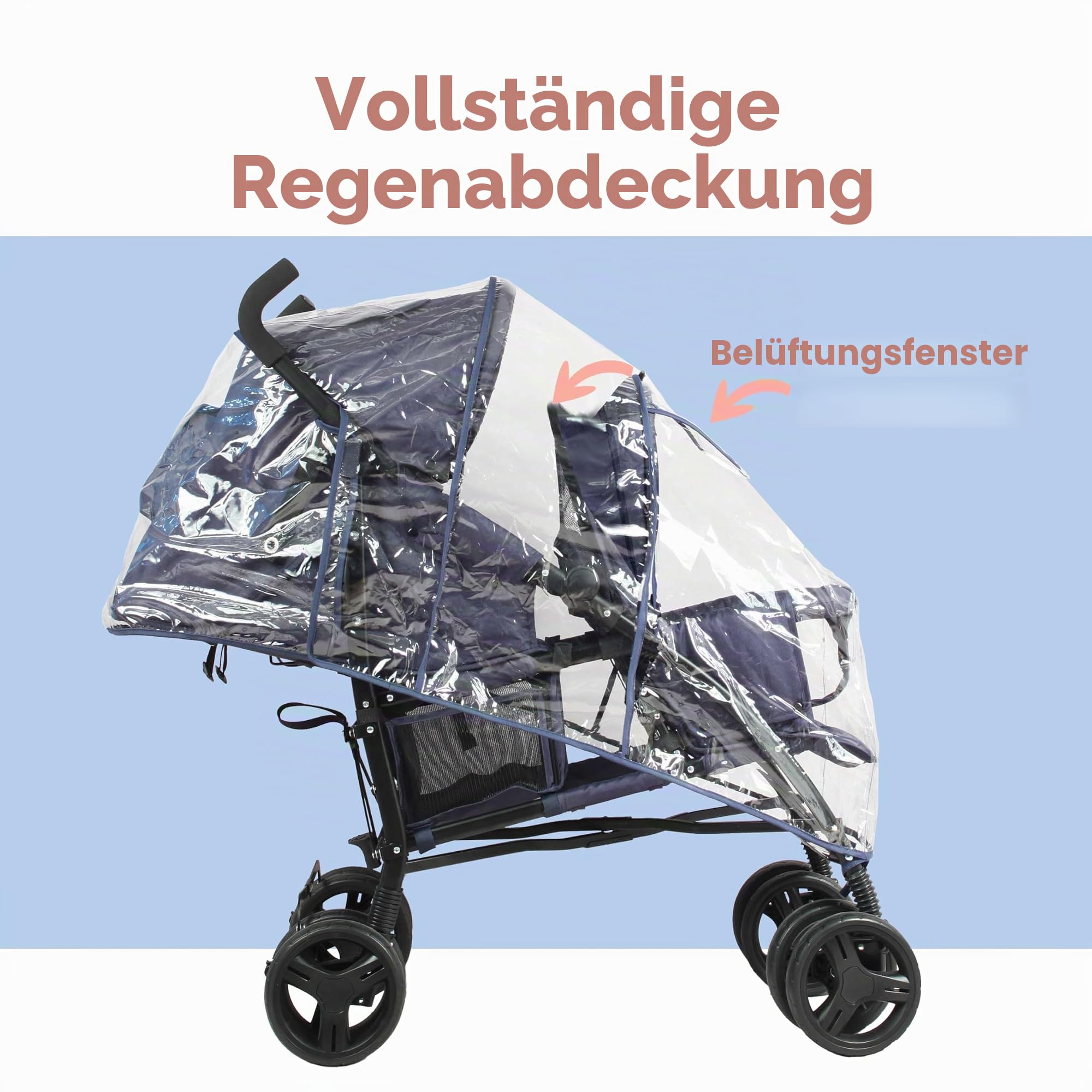 Bambisol Kinderwagen mit Doppelstock, kompakt, Regenschutz inklusive, Marineblau