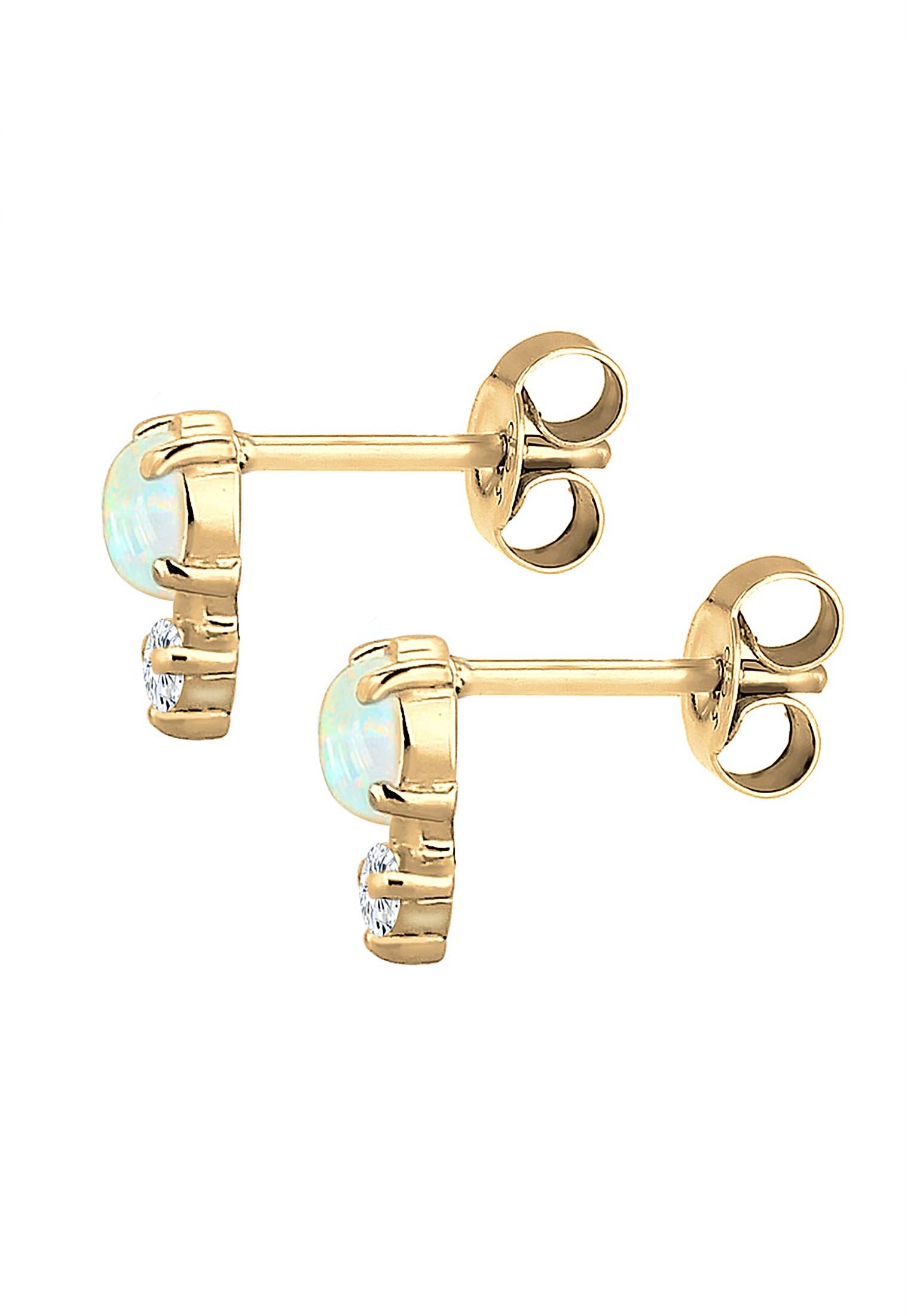 Elli Ohrringe Damen Ohrstecker Vintage mit Zirkonia Kristallen und Opal | 925 Sterling Silber vergoldet