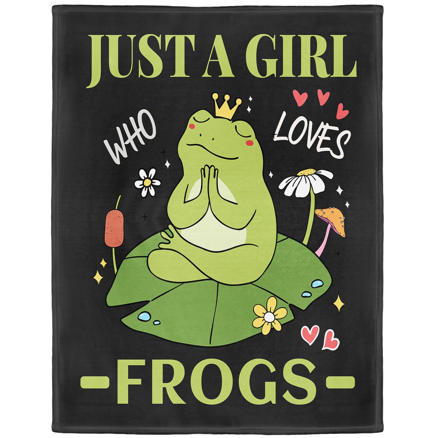 YISUMEI Frog Fleece Throw Blanket, Just A Girl Who Loves Frogs Design, Gift for Girls Women Kids 125 x 150 cm, Black