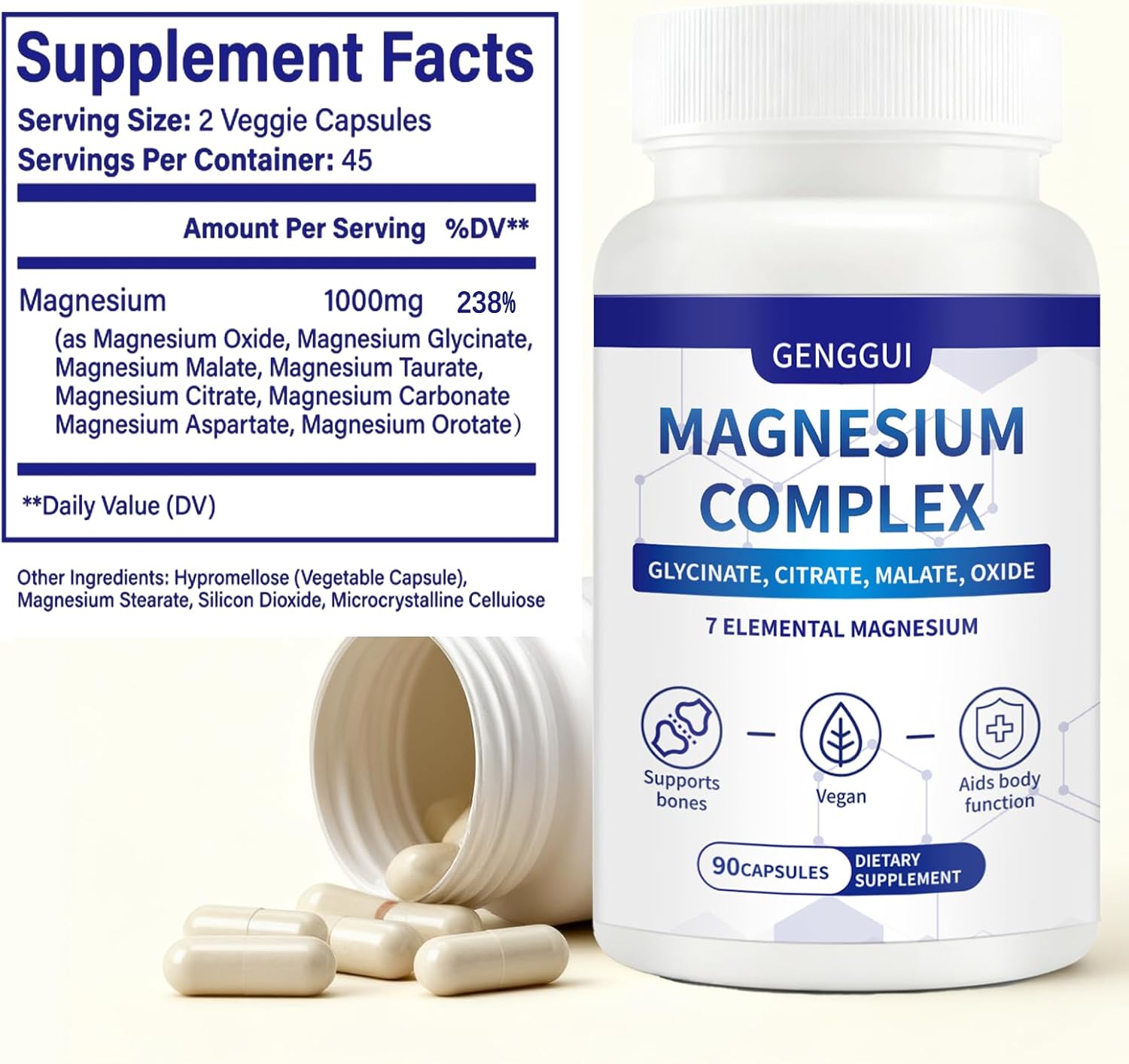 ​Magnesium Complex 7 in 1 with 1000mg - 90 Capsules - Features Elemental Magnesium & Citrate - Dietary Supplement for Adults​ (1) - Image 3