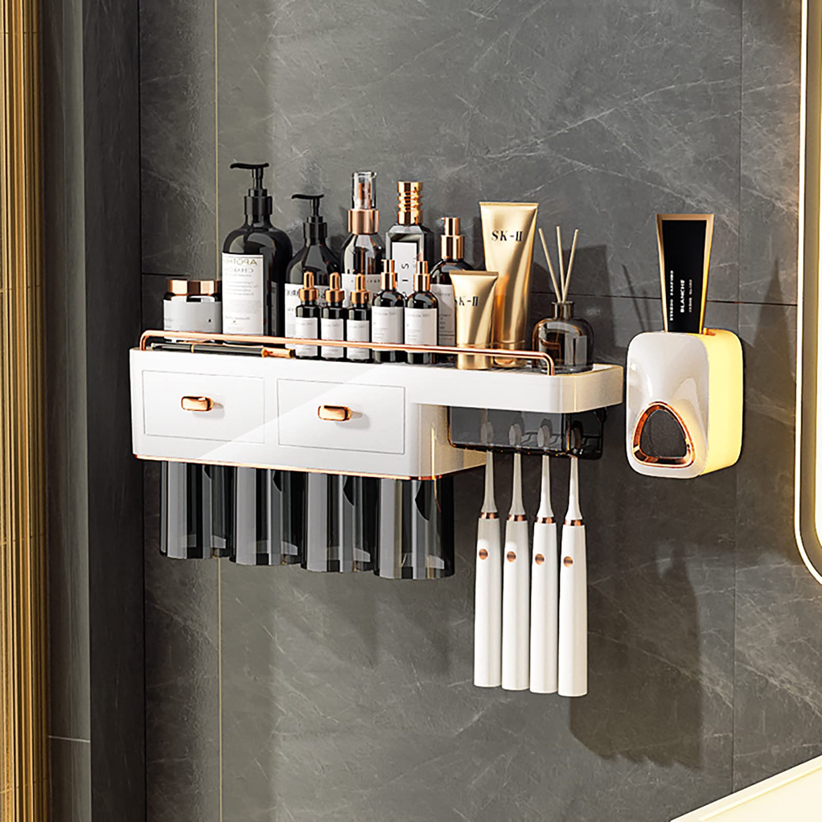 Porta Cepillo de Dientes, Soporte Cepillo de Dientes Eléctrico, Pared Estuche Cepillo Dientes con 4 Ranuras para Cepillos, ABS Organizador Baño sin Taladro para Baño Blanco