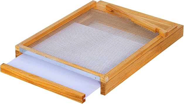 MayBee 8 Frame Screened Bottom Board Bee Hive Bottom Board - 100% Beeswax Dipped Solid Wood Base with Entrance Reducer & Ventilation, Durable Beekeeping Supplies for Langstroth Beehives