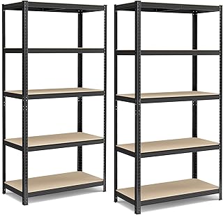 SONGMICS Schwerlastregal, 2er Set, Kellerregal, Lagerregal, 50 x 100 x 200 cm, Regal mit Stahlgestell, jeweils bis 600 kg belastbar, 5 verstellbare Ablagen, schwarz GLR050B02