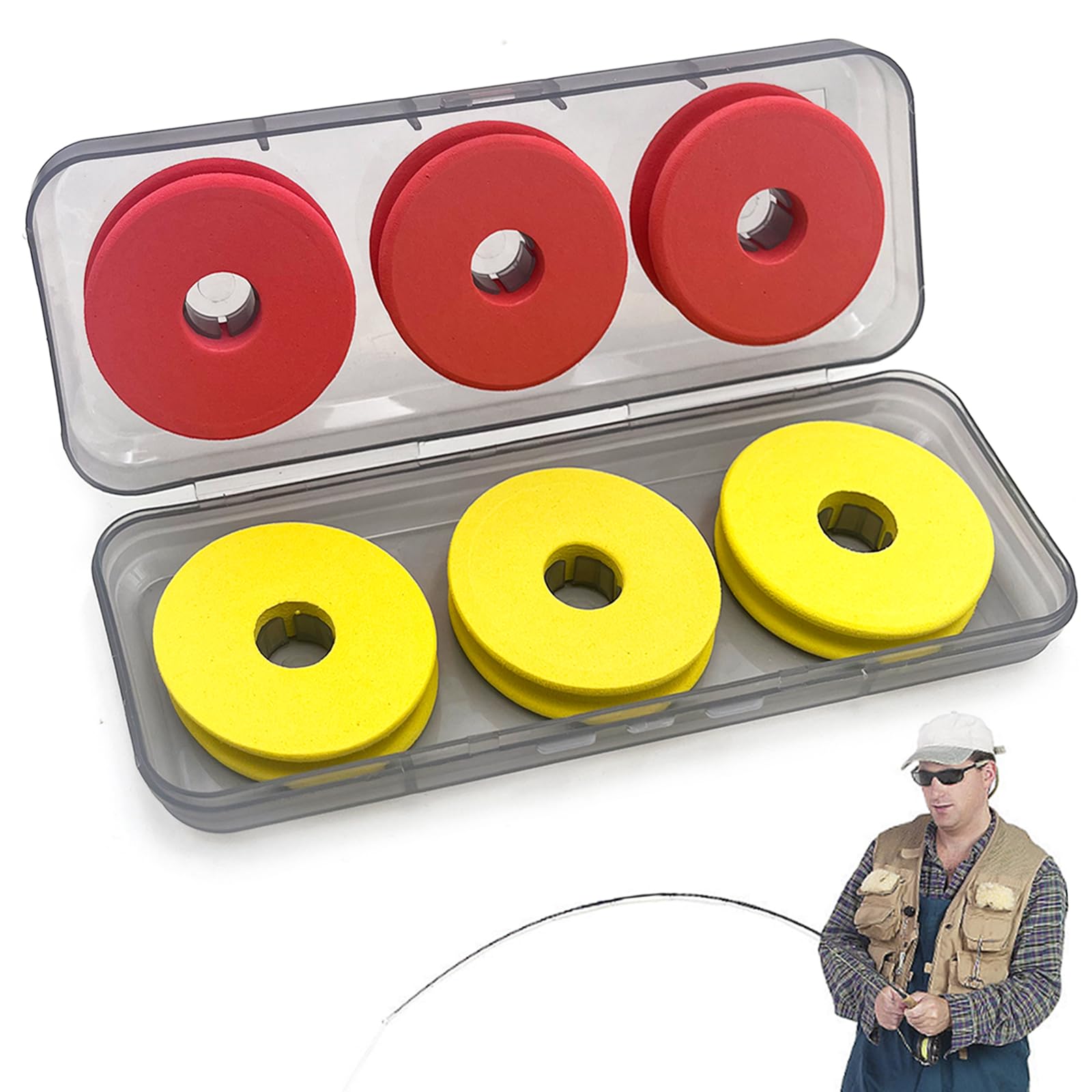 Carretes de Línea de Pesca de Espuma, 6 Piezas, Tabla de Bobinado para Almacenar Líneas y Accesorios (Rojo + Amarillo)