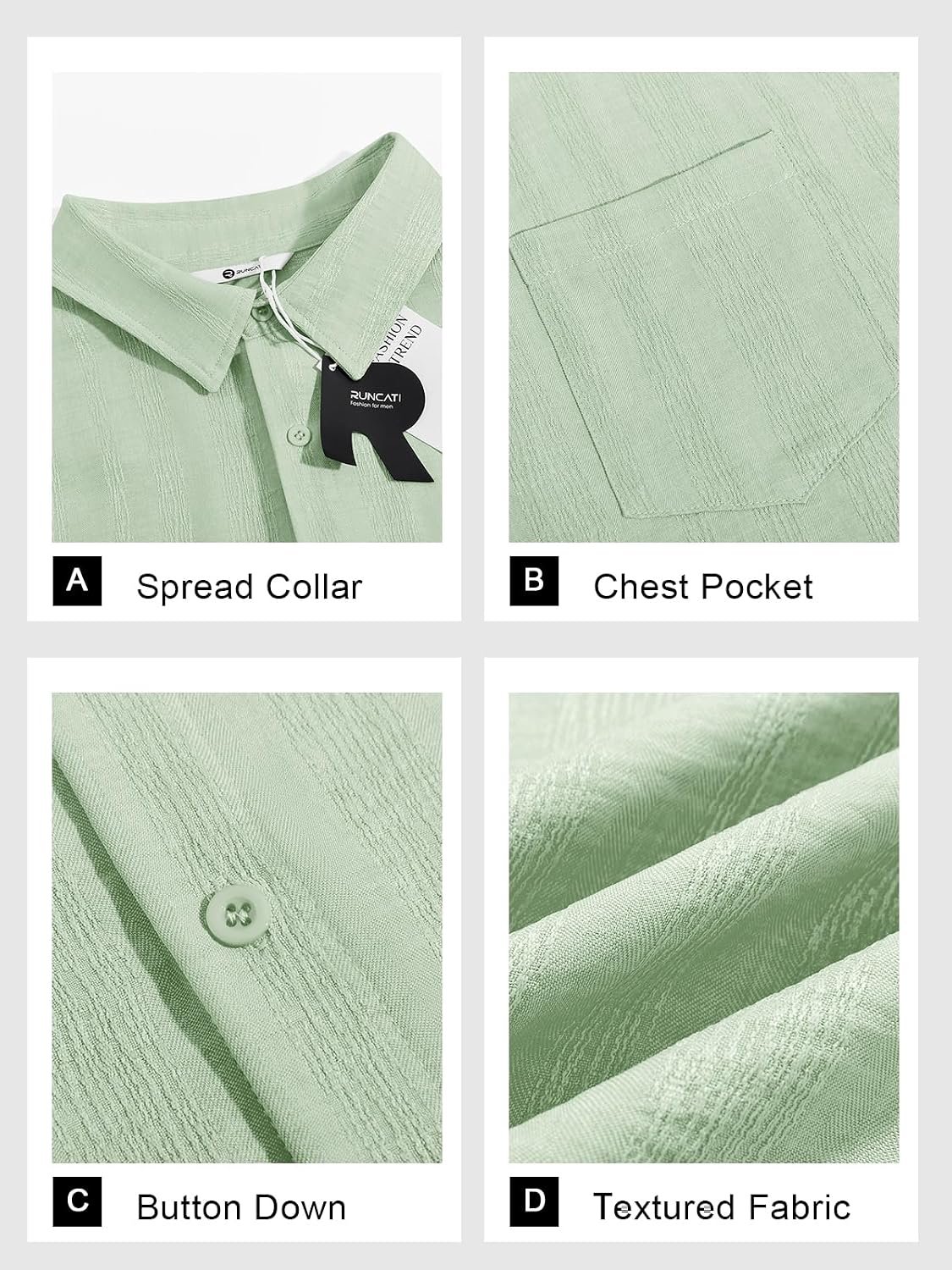 Runcati Mens Button Down Shirts Casual Short Sleeve Shirt Textured Linen Summer Beach Tops with Pocket