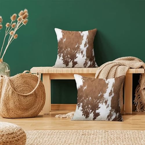 Miniatura 2 de BETGINY Juego de 2 fundas de almohada con estampado de vaca de 20 x 20 pulgadas, fundas cuadradas de piel de vaca marrón occidental, fundas de cojín