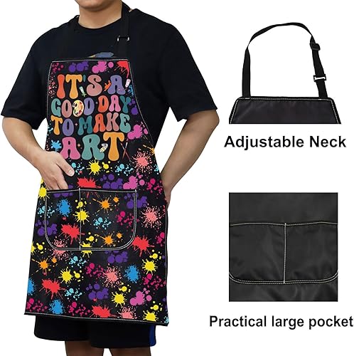 Miniatura 4 de WZMPA Delantal para pintores de artistas con bolsillos, es un buen día para hacer arte, delantal ajustable para profesores, amantes, regalo para