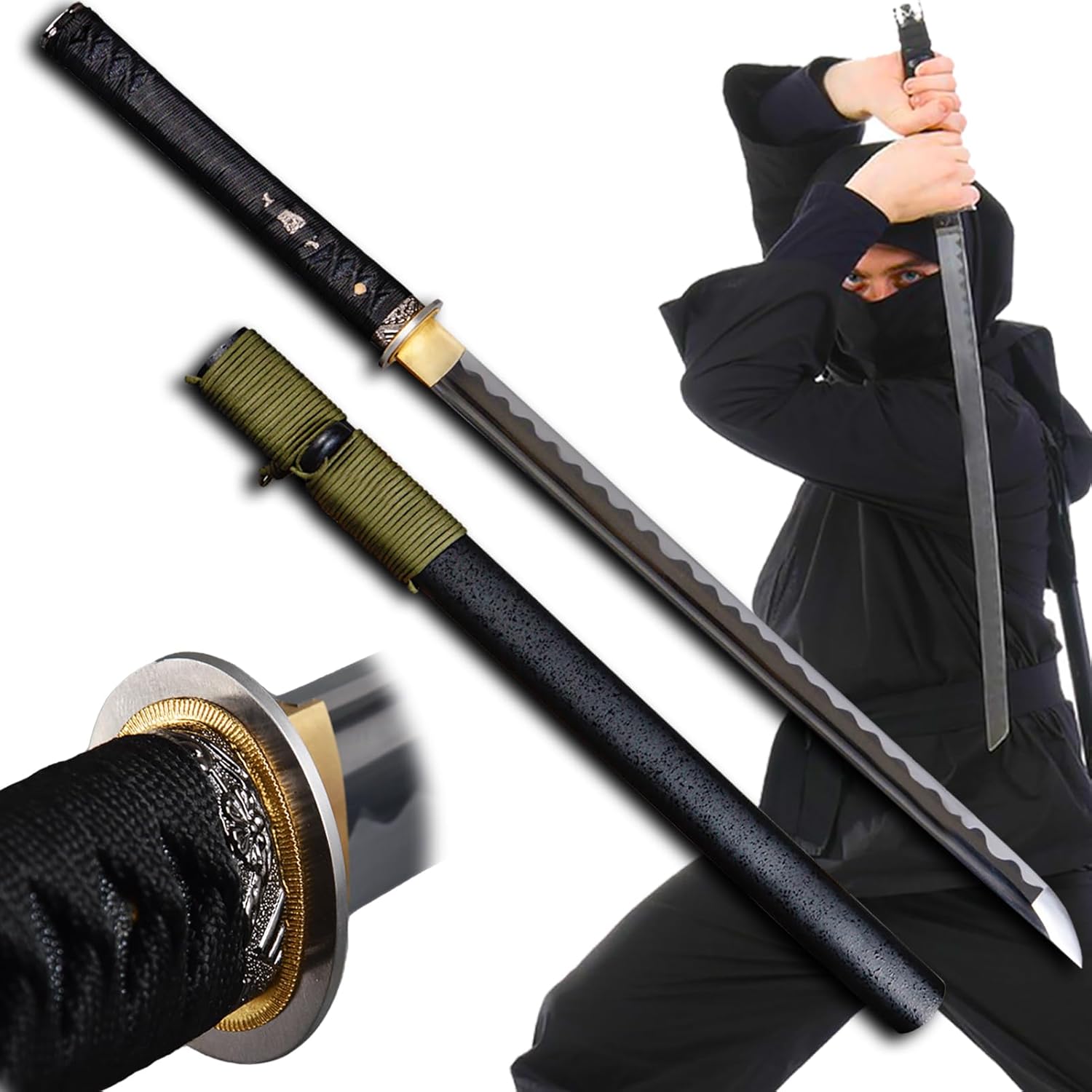 Handmade Japanese Samurai Sword Wakizashi for Collectors T10 High Carbon Steel Blade Full Tang Hardwood Scabbard Cosplay Display Gift for Adults